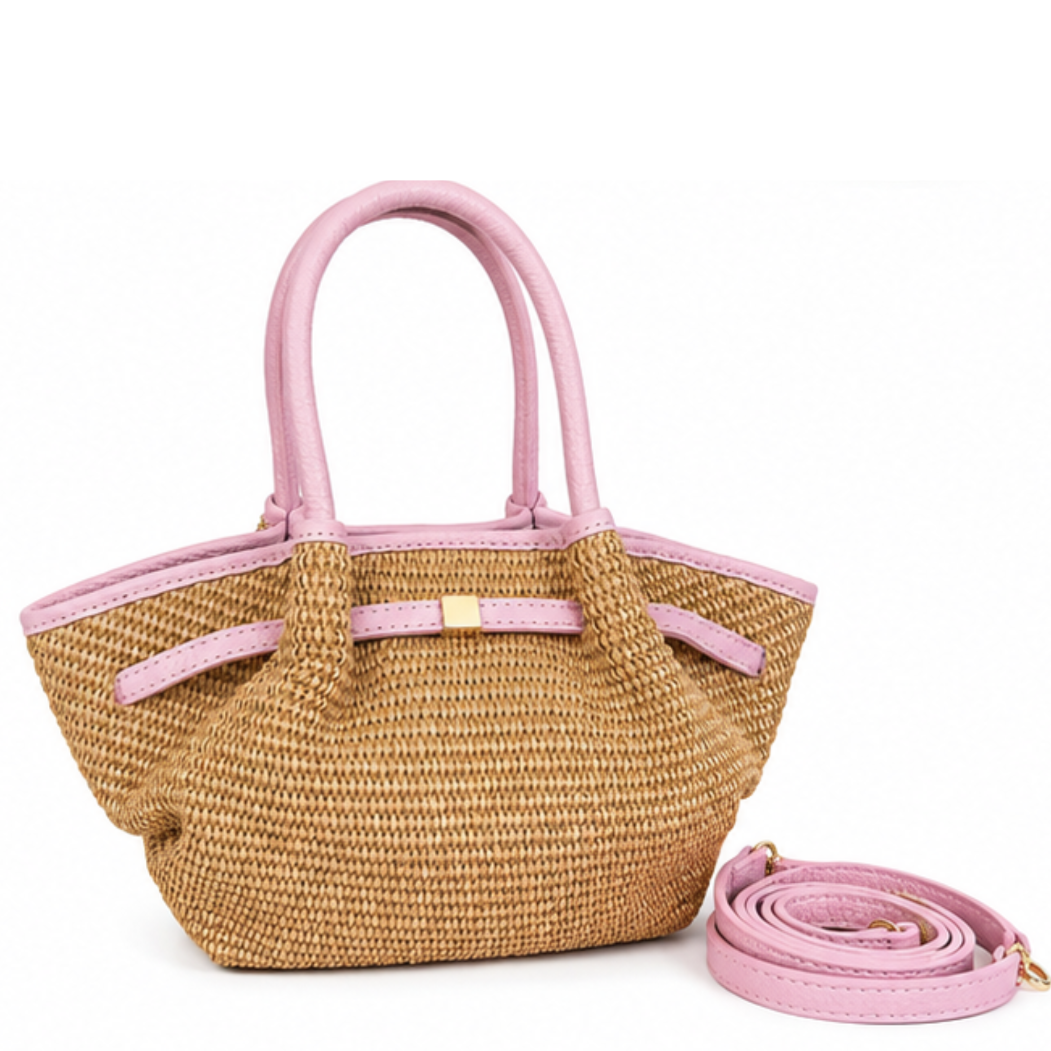 Corinne Small raffia handbag from private label with woven straw texture and top handle, perfect for casual summer style.