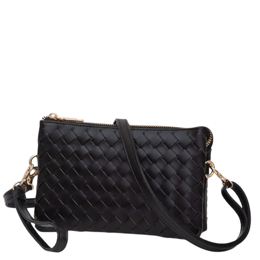 Woven Three Compartment Crossbody Wristlet Bag