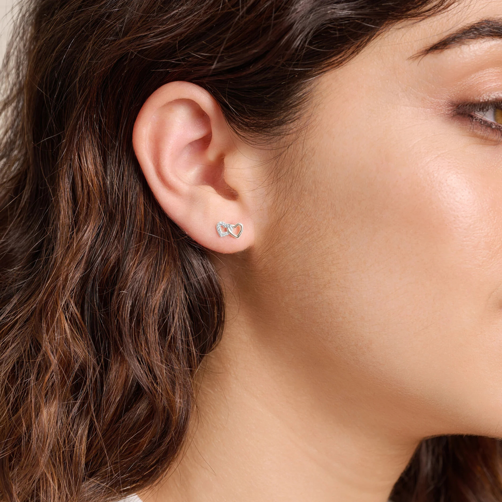 Open Twin Heart Stud Earrings in Rhodium Plated Sterling Silver - Let's Bag It