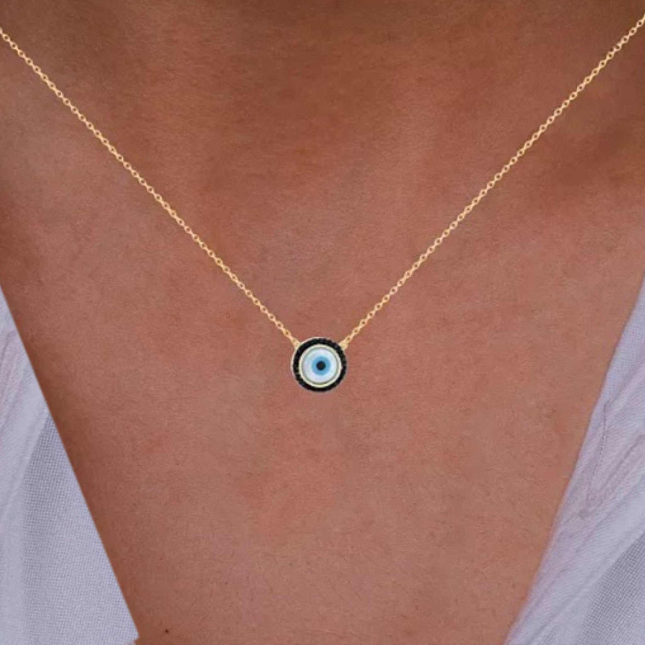 Round Eye Necklace with Black CZ Detailing - Let's Bag It
