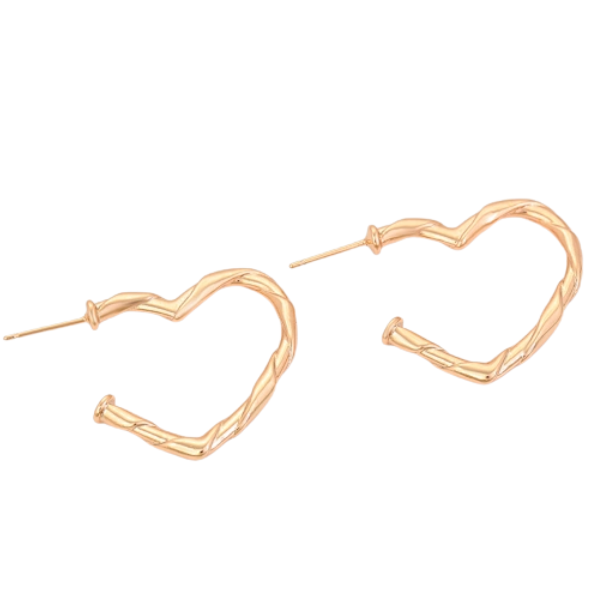Gold heart-shaped hoop earrings in 14K gold with a sleek, polished finish, designed for stylish wear.
