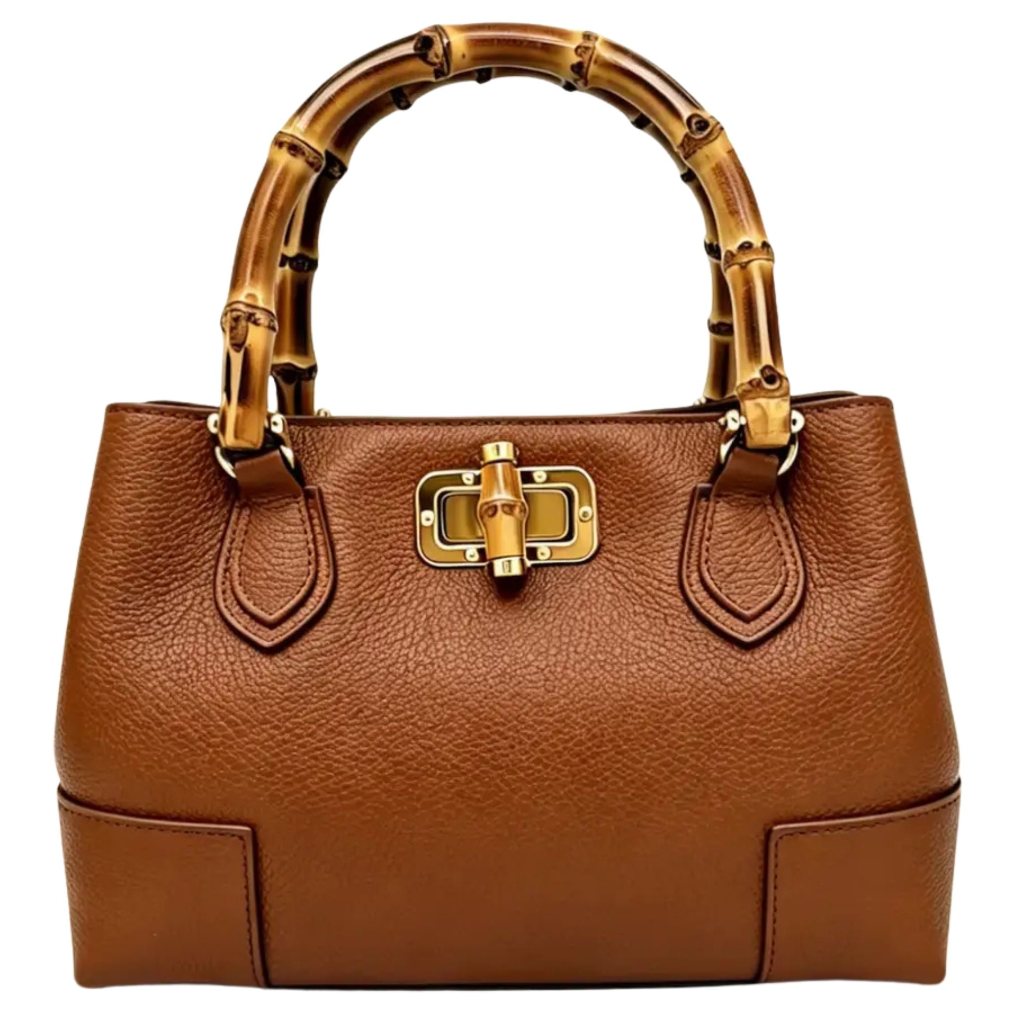 Genuine Leather Micro Bamboo Bag with Bamboo Handles