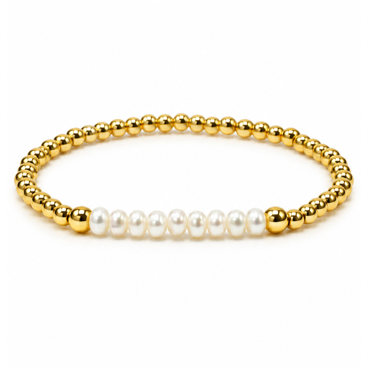 Pearl with Gold Beads Stretch Bracelet