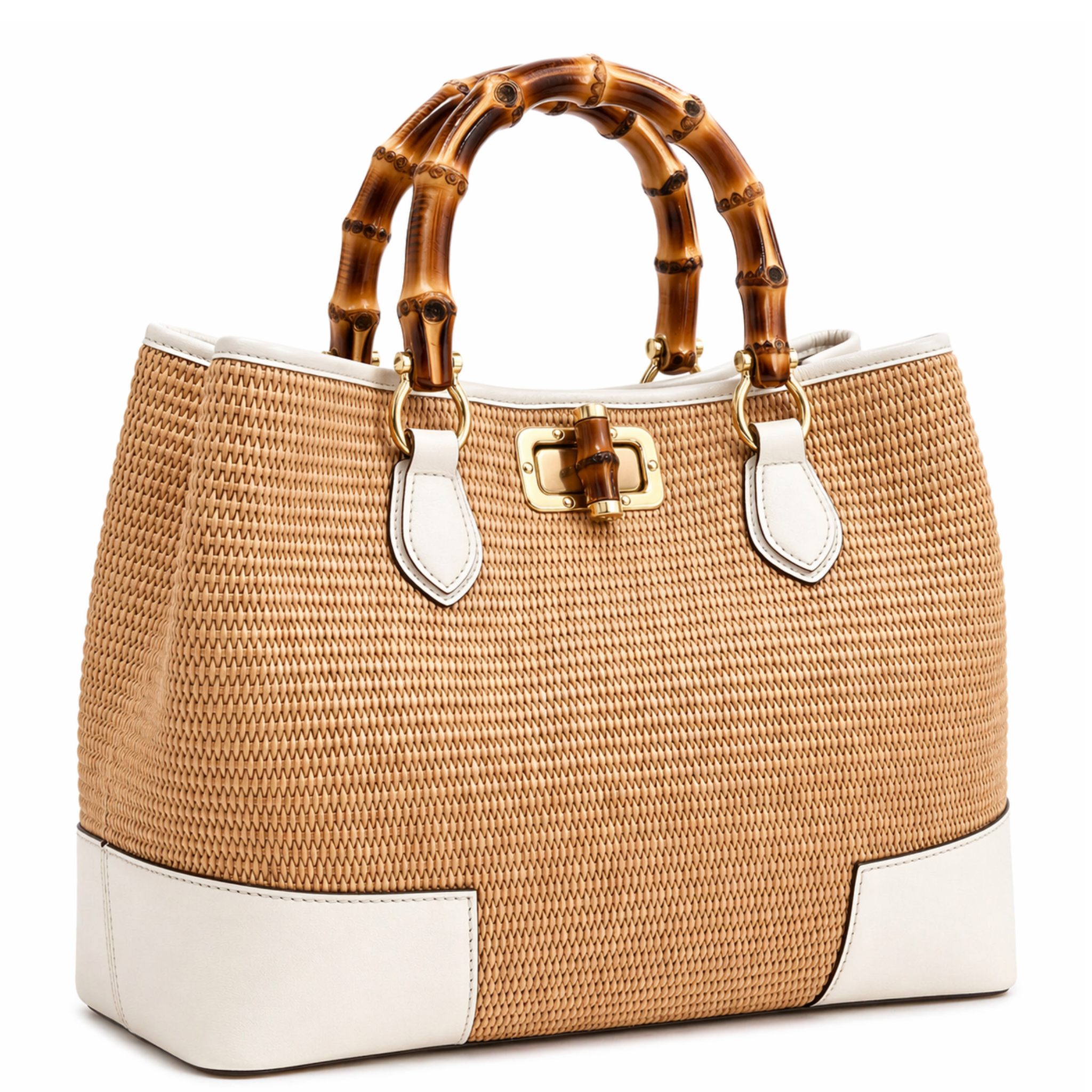 Private label Sorrento Bamboo Tote bag with woven bamboo handles and spacious interior, ideal for casual or beach use.