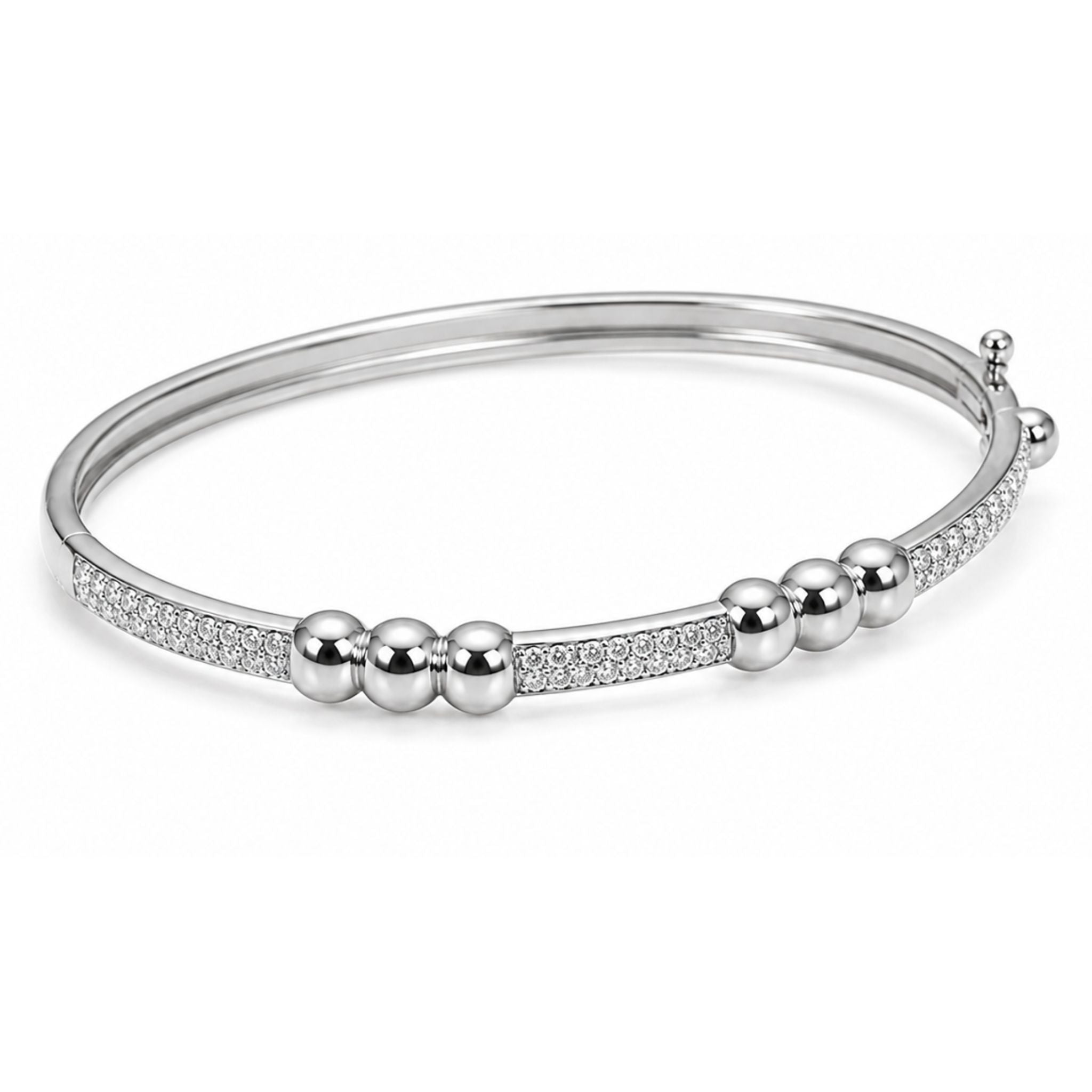 Triple Bead Pavé Bar Bangle