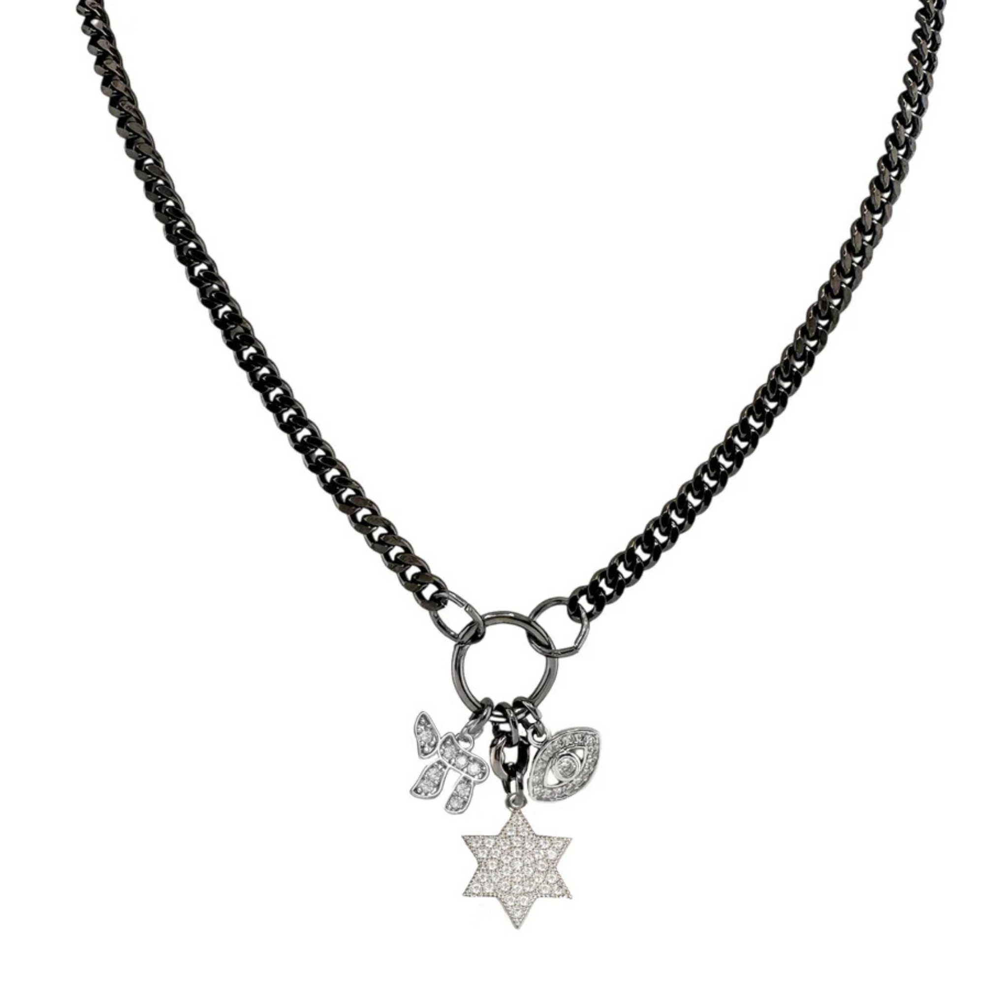 Hebrew Chai, Star of David & Evil Eye Charm Necklace - Let's Bag It