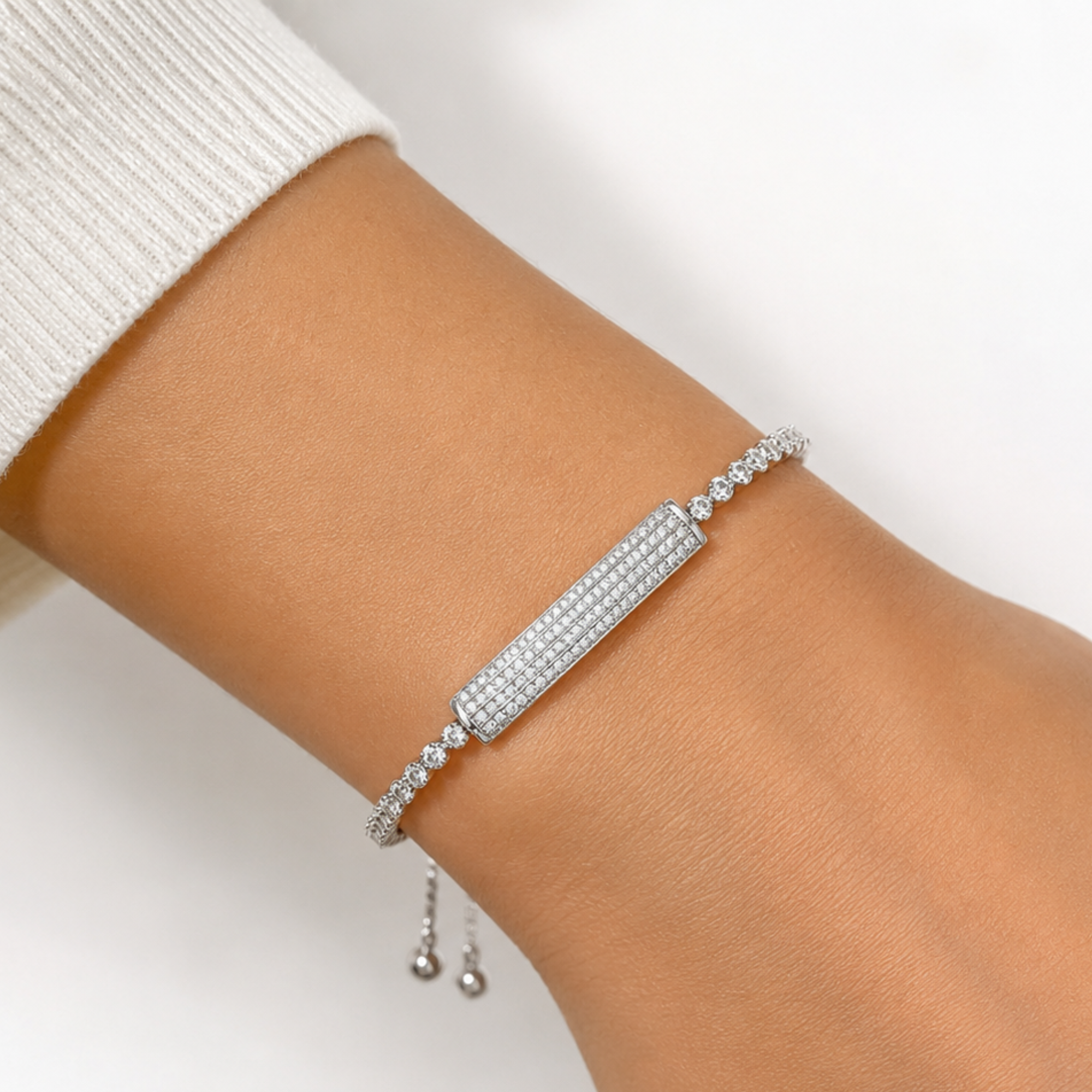 Sterling Silver Platinum Handset Pavé Bar Bracelet - B1690SS