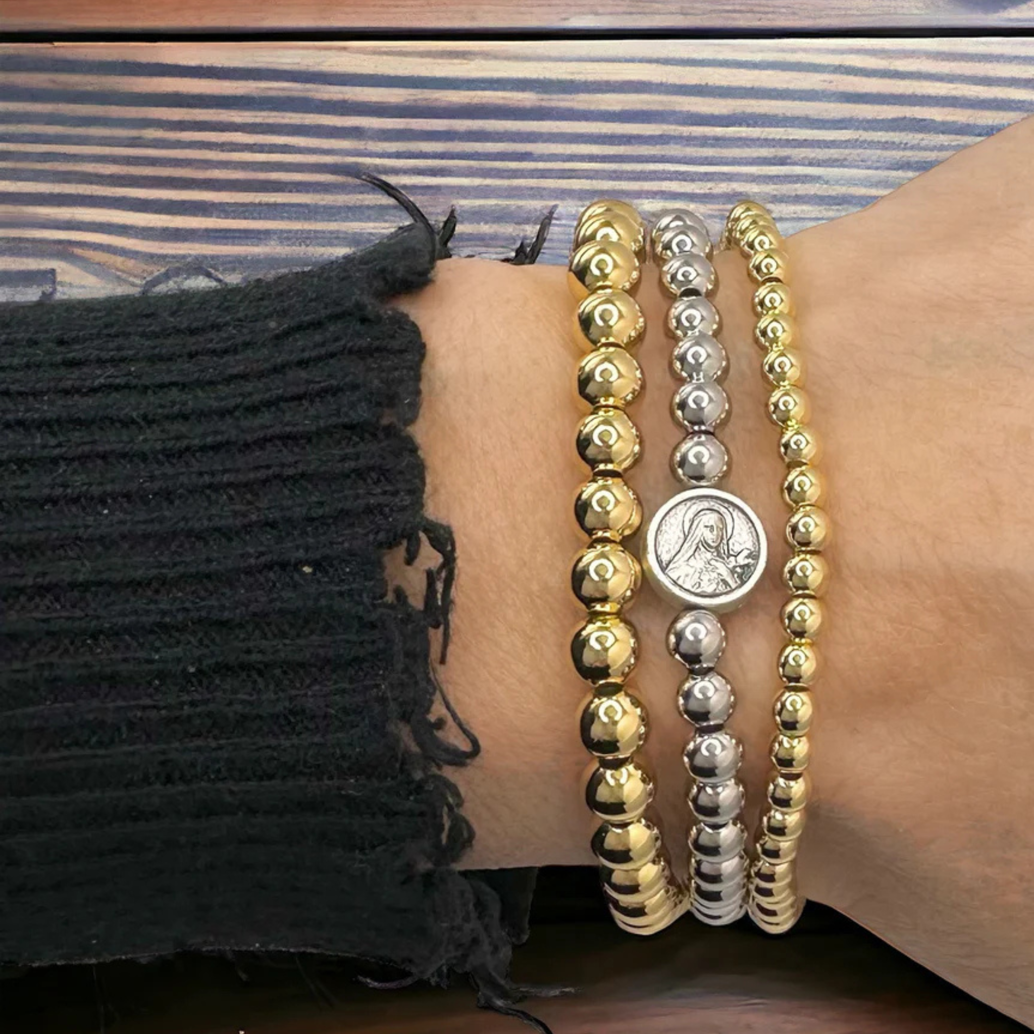 Subliminal Saint Therese Little Flower beaded bracelet by Love Lisa featuring colorful beads and a delicate charm.
