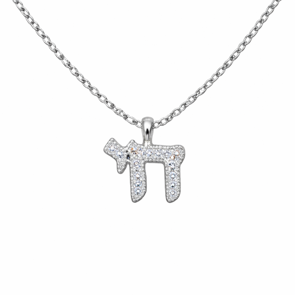 Private label Chai CZ necklace featuring a sleek chain and sparkling cubic zirconia pendant, stylish jewelry accessory