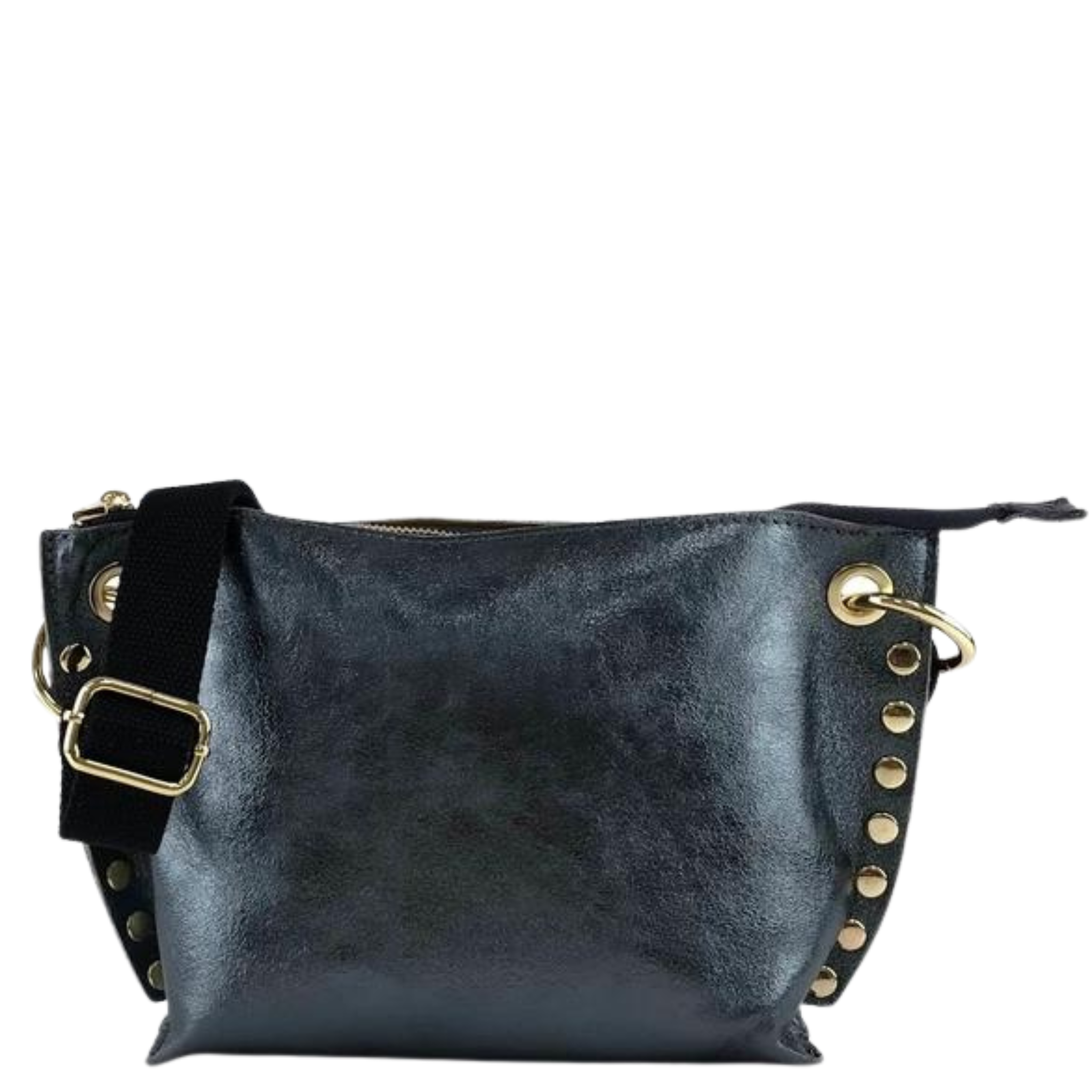 Laminato studs crossbody bag in a sleek design with adjustable strap and metallic accents, ideal for stylish outings.