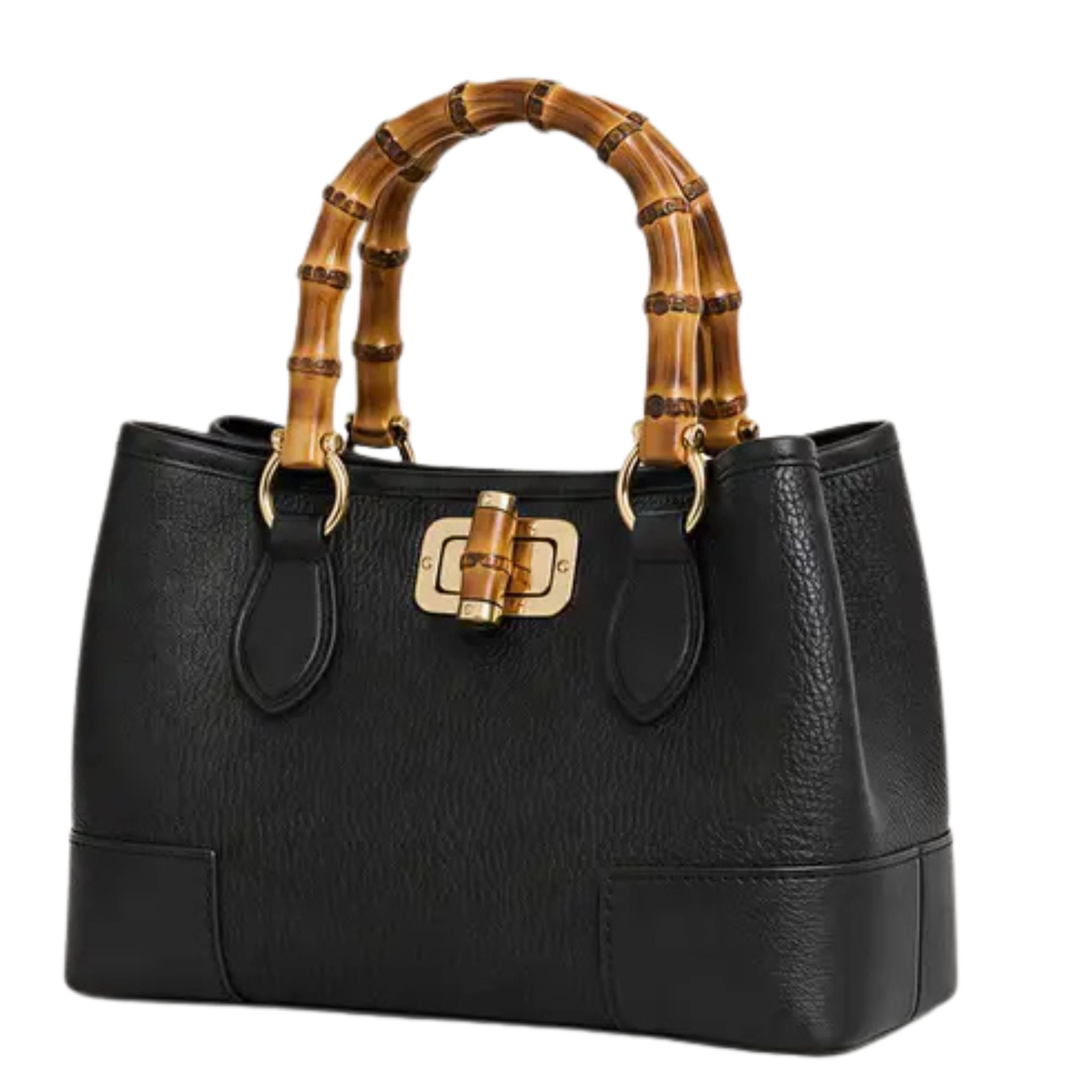 Genuine Leather Micro Bamboo Bag with Bamboo Handles