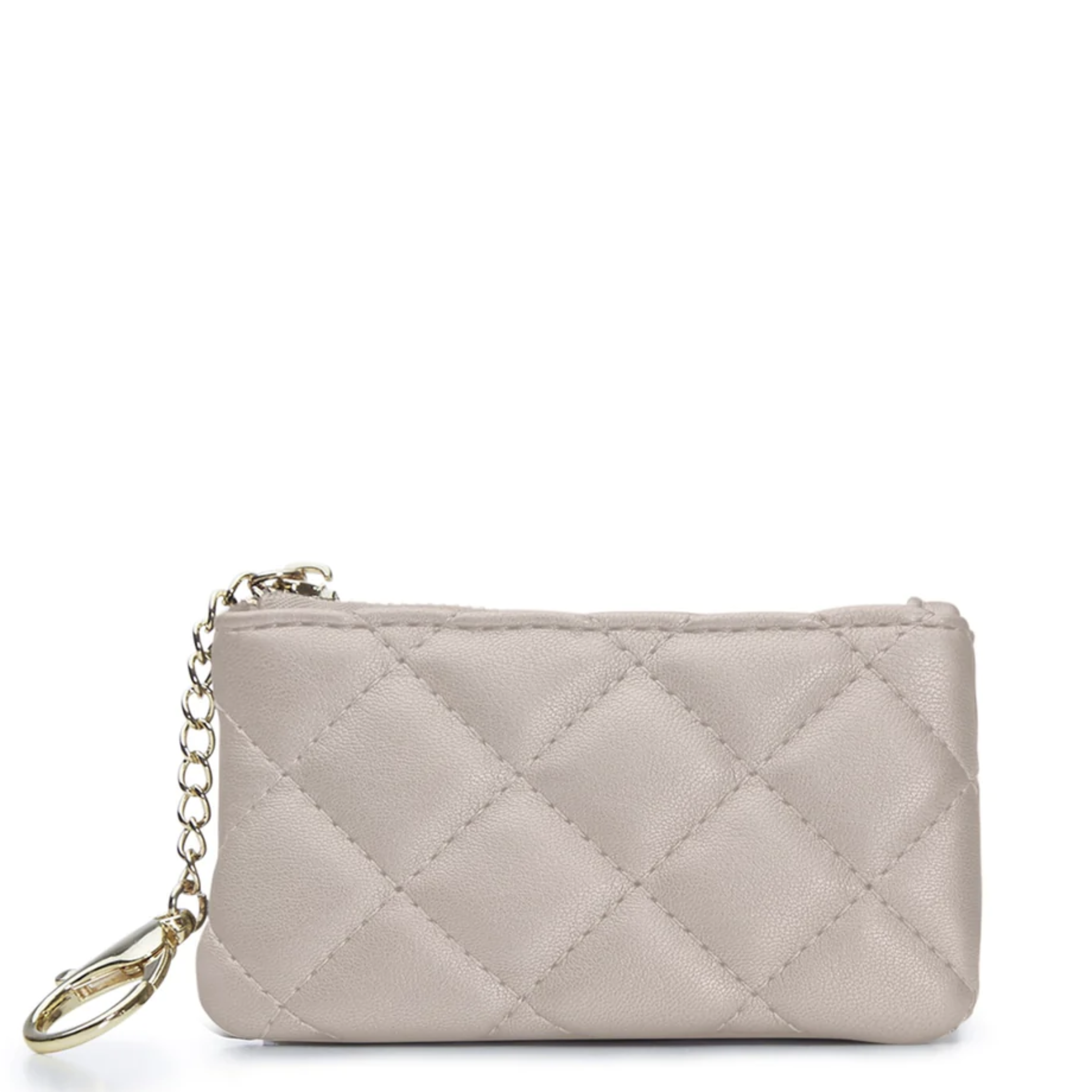 Quilted vegan leather keychain wallet with metal keyring and compact design, from private label brand.