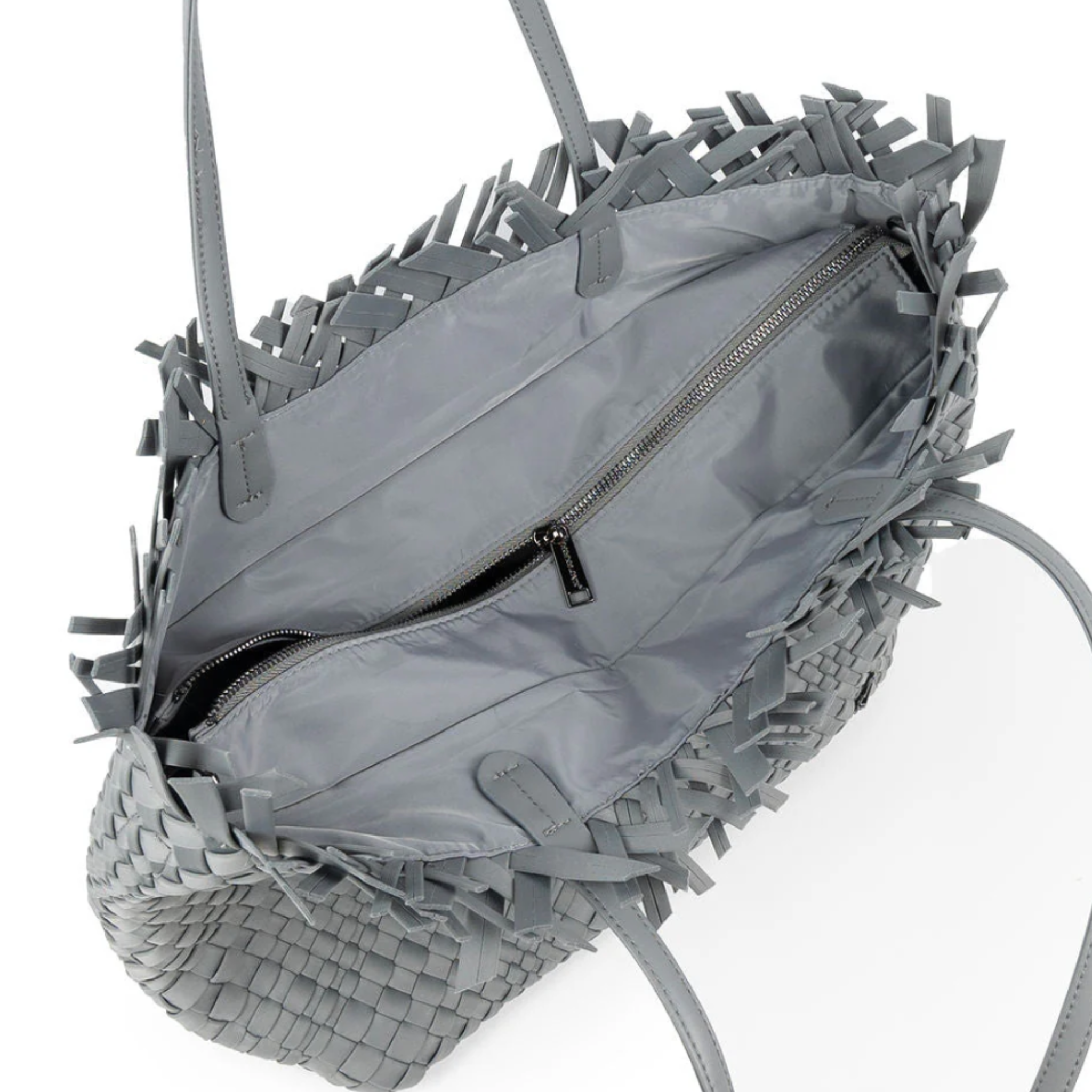 Large fringed top woven tote handbag by prenelove, featuring intricate patterns and a spacious interior.