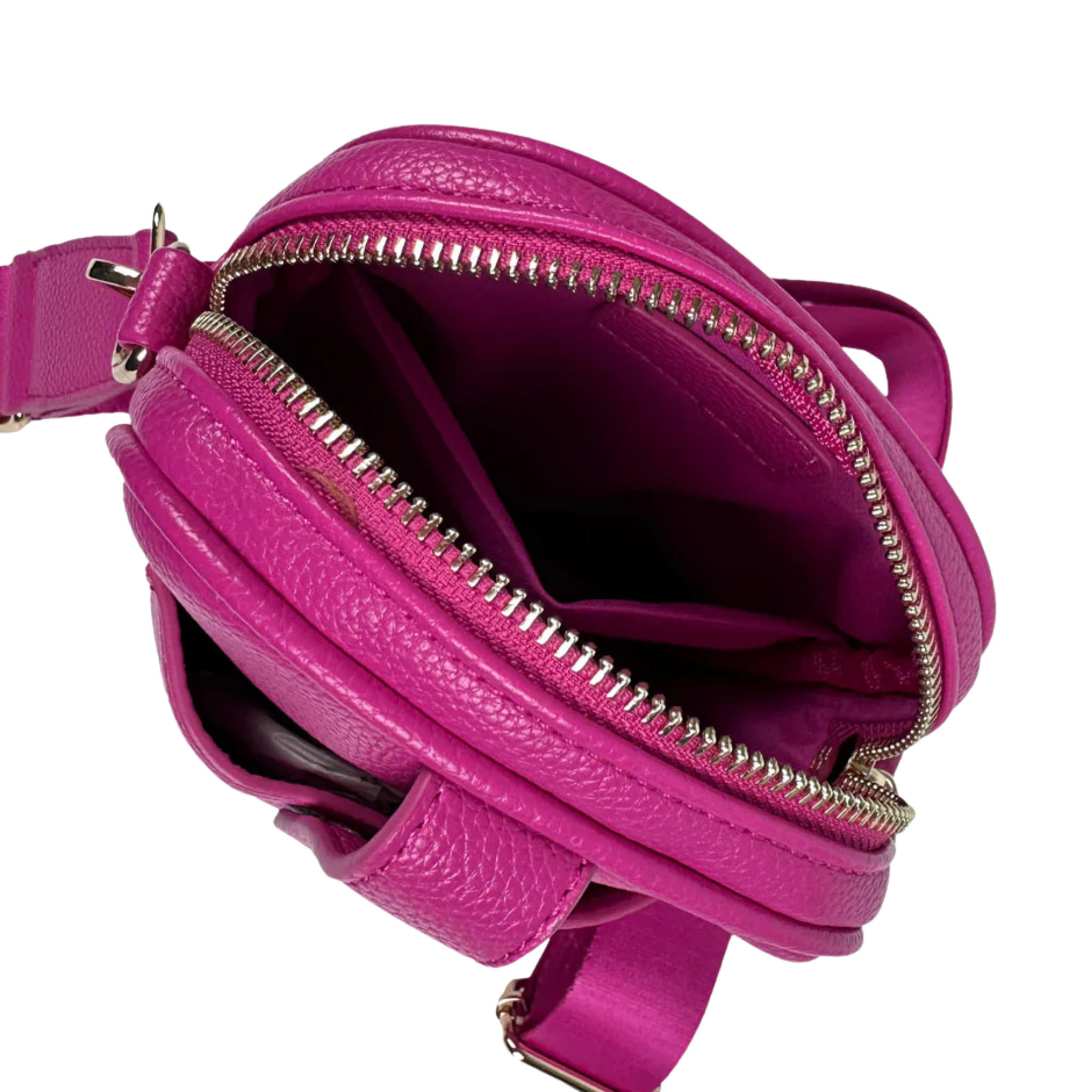 AHDORNED Maya vegan pebble leather crossbody handbag with adjustable strap and minimalist design, displayed on a plain background.