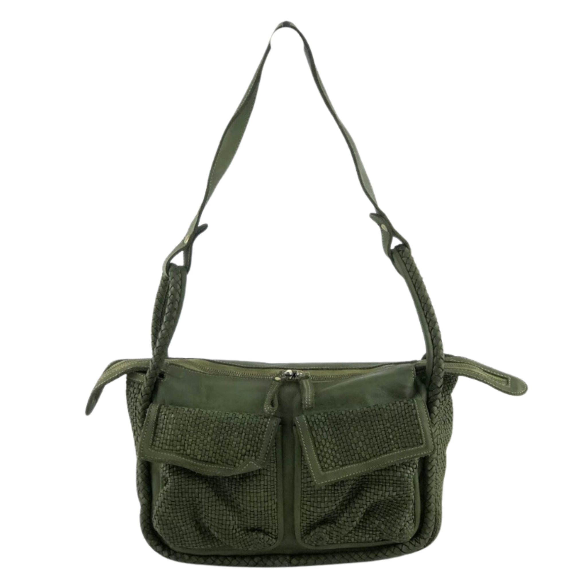 Vintage pocket intreccio crossbody bag in soft leather with adjustable strap by private label.