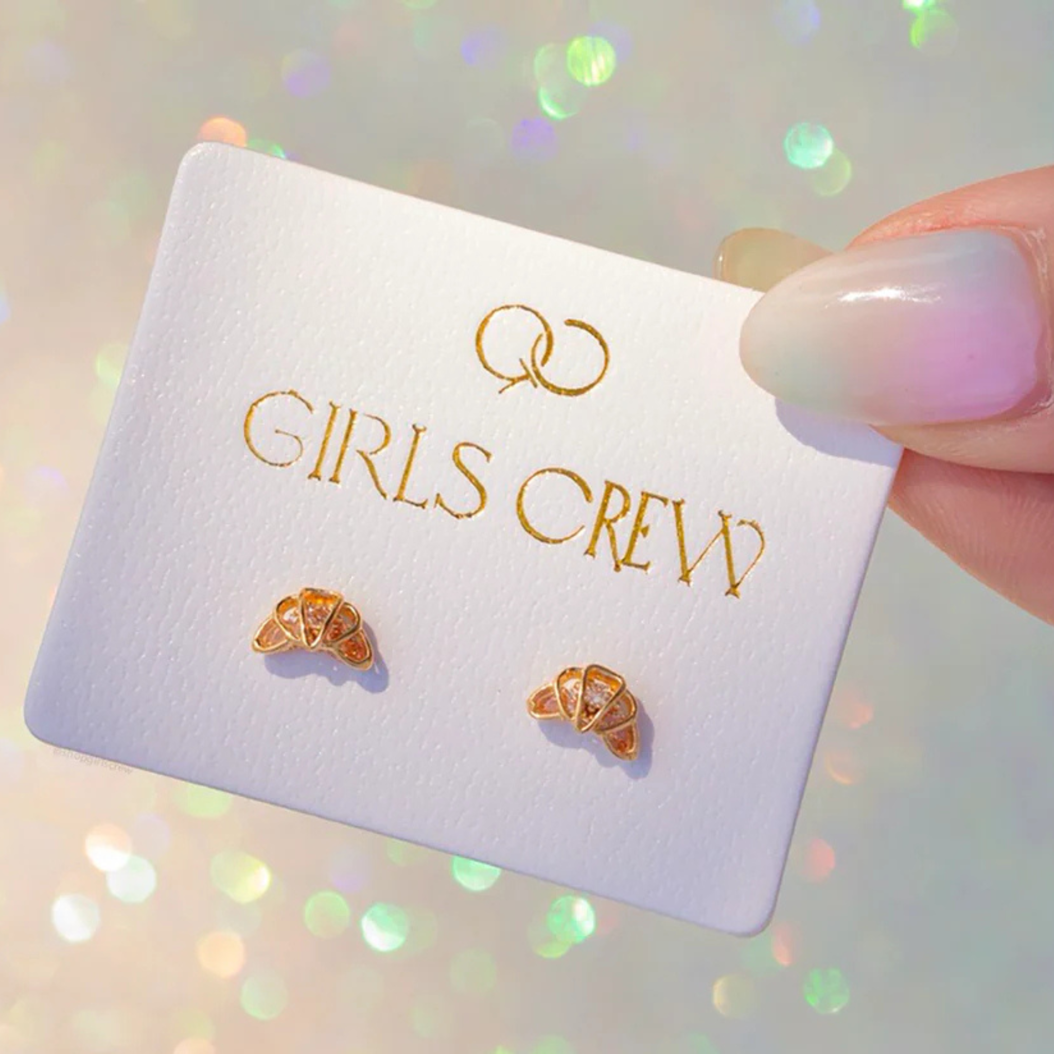 Girls Crew croissant studs earrings featuring a unique, textured design in a gold-tone finish.