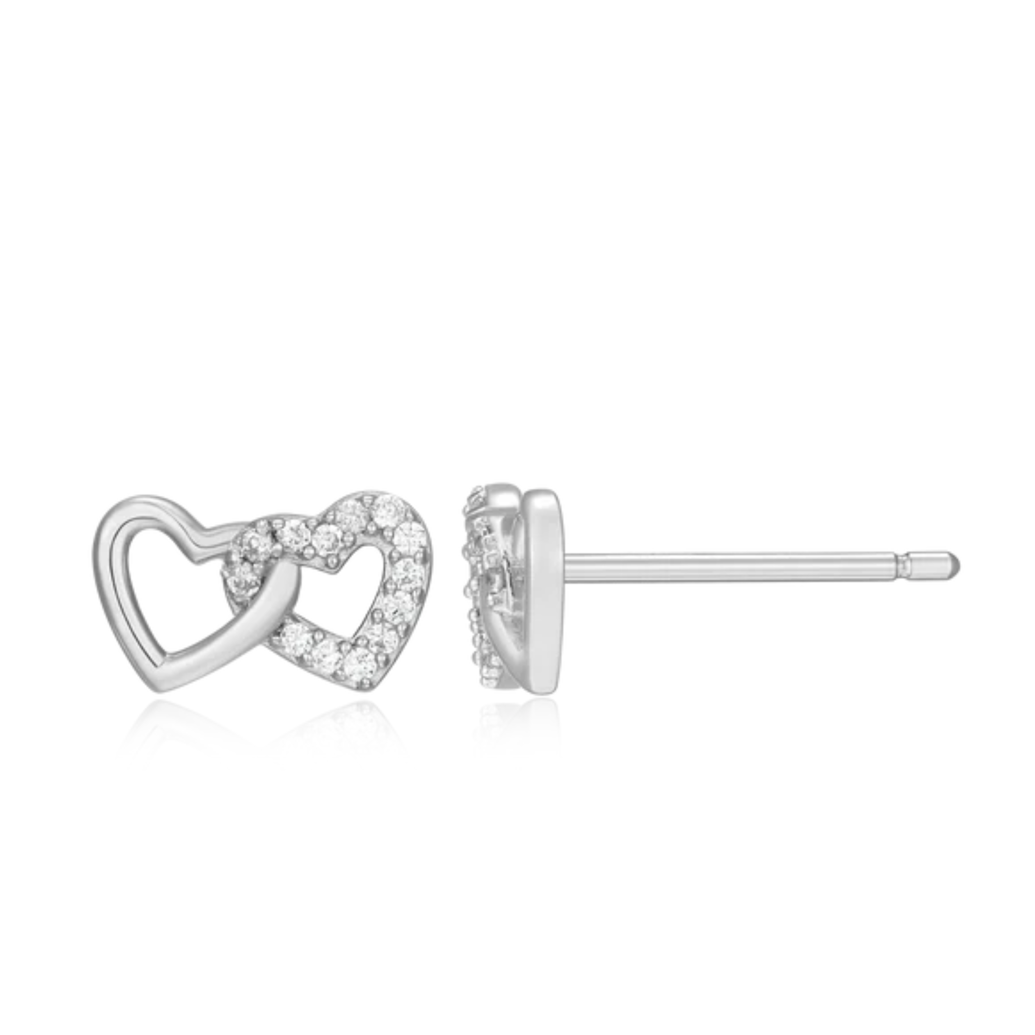 Open Twin Heart Stud Earrings in Rhodium Plated Sterling Silver - Let's Bag It