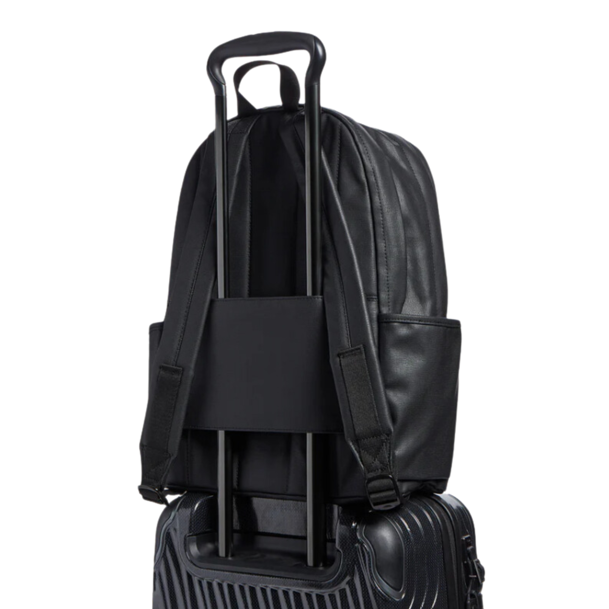 Black coated STATE Bags Kane double pocket large backpack with multiple compartments and adjustable straps.