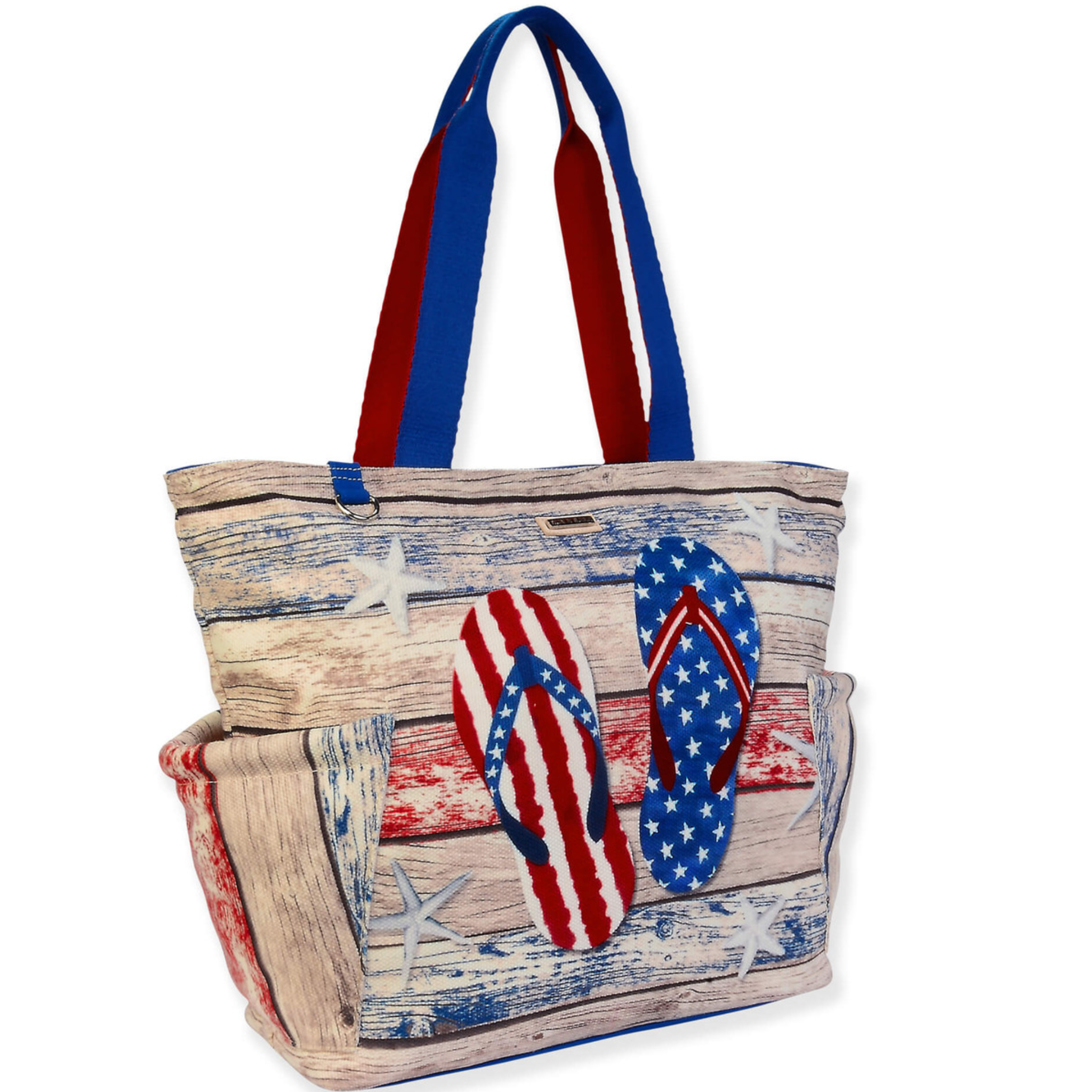Sun N Sand Americana flip flop beach tote bag with colorful flip flop design and spacious interior for beach essentials.