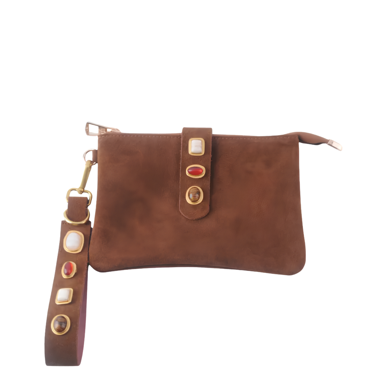 Gemstone Suede Wristlet Pouch & Keychain