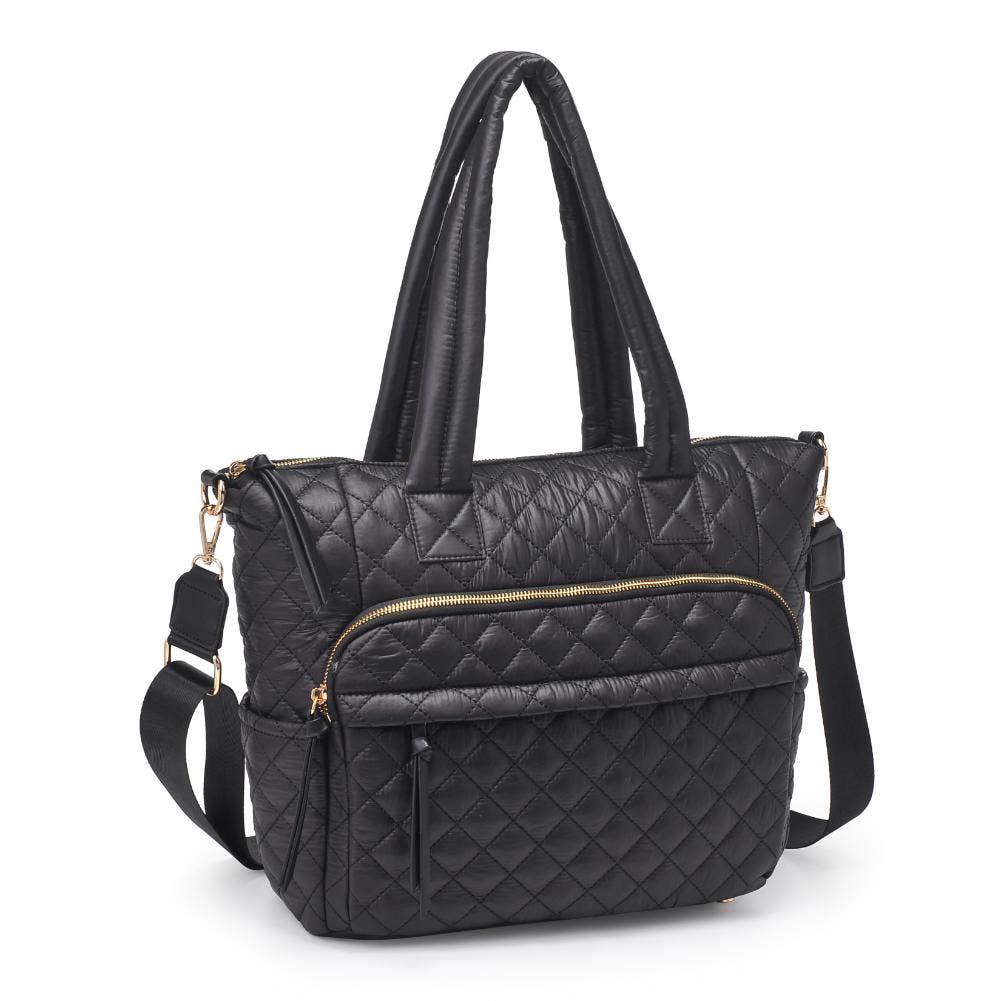 Urban Expressions Jayna Quilted Nylon Tote in black, featuring a stylish quilted design and spacious interior.