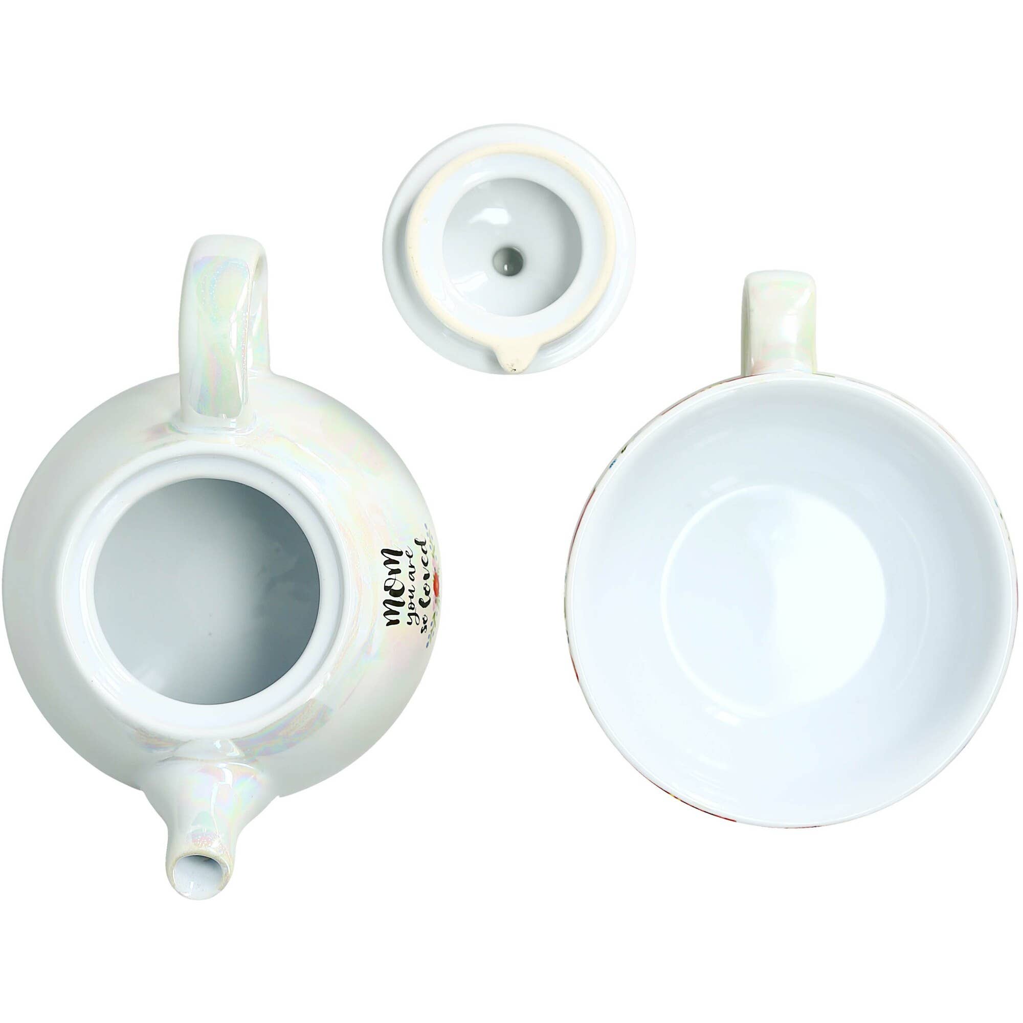 Pavilion Mom Tea for One set featuring a 14.5 oz teapot and 10 oz cup with floral design and matching colors.