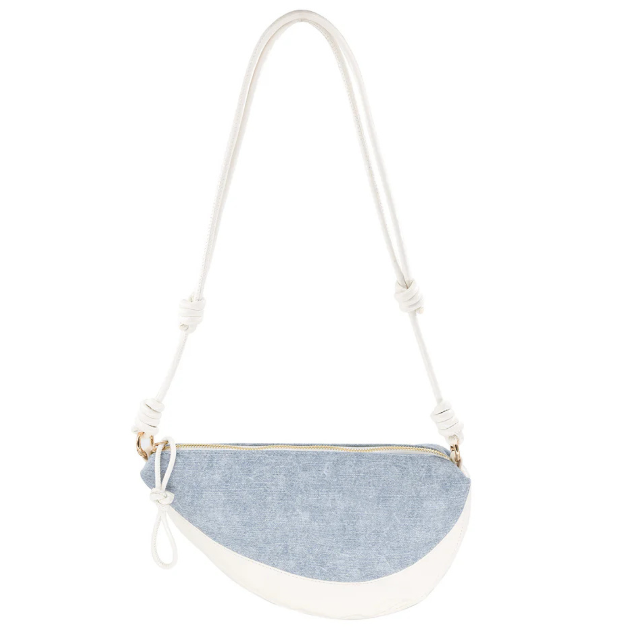 Half Moon Denim Shoulder Bag by Private Label, showcasing a stylish denim texture and curved shape for casual outings.