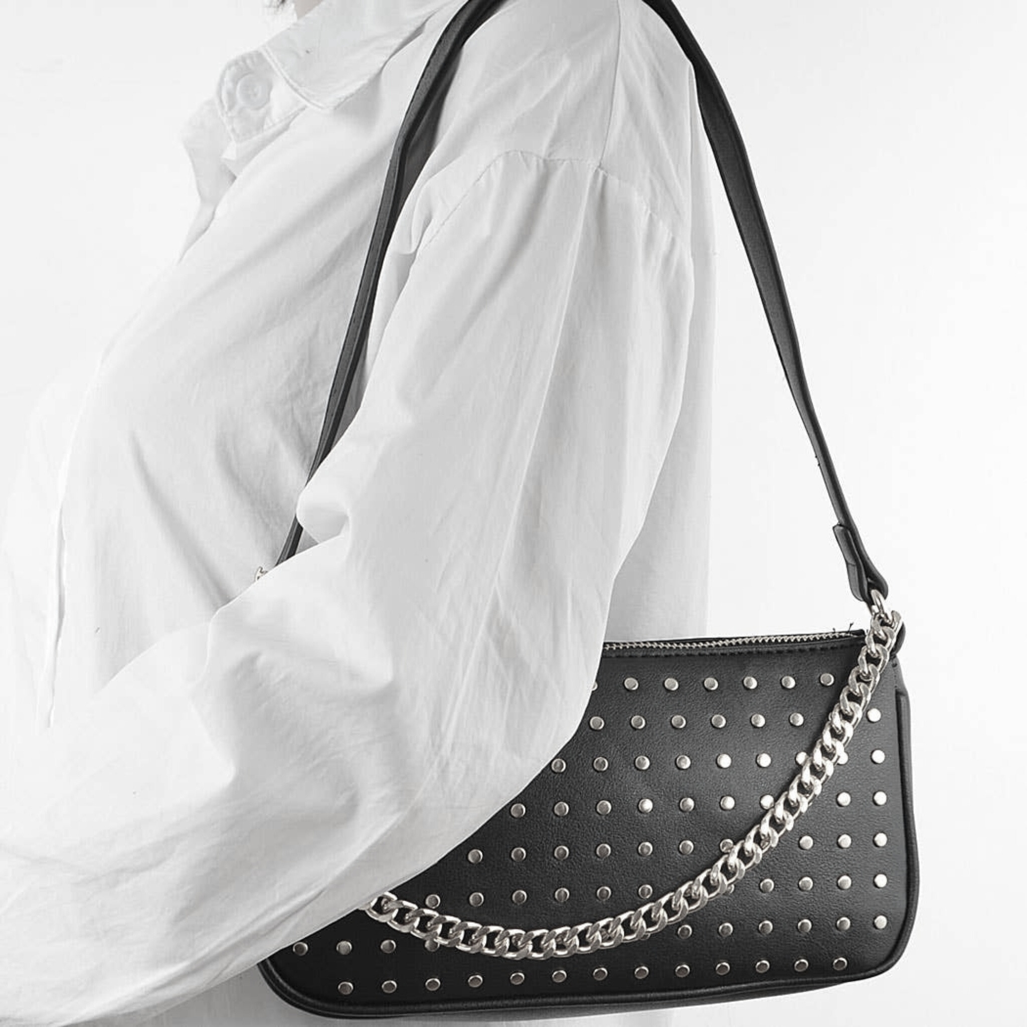 Perforated Chain Shoulder Bag - Let's Bag It