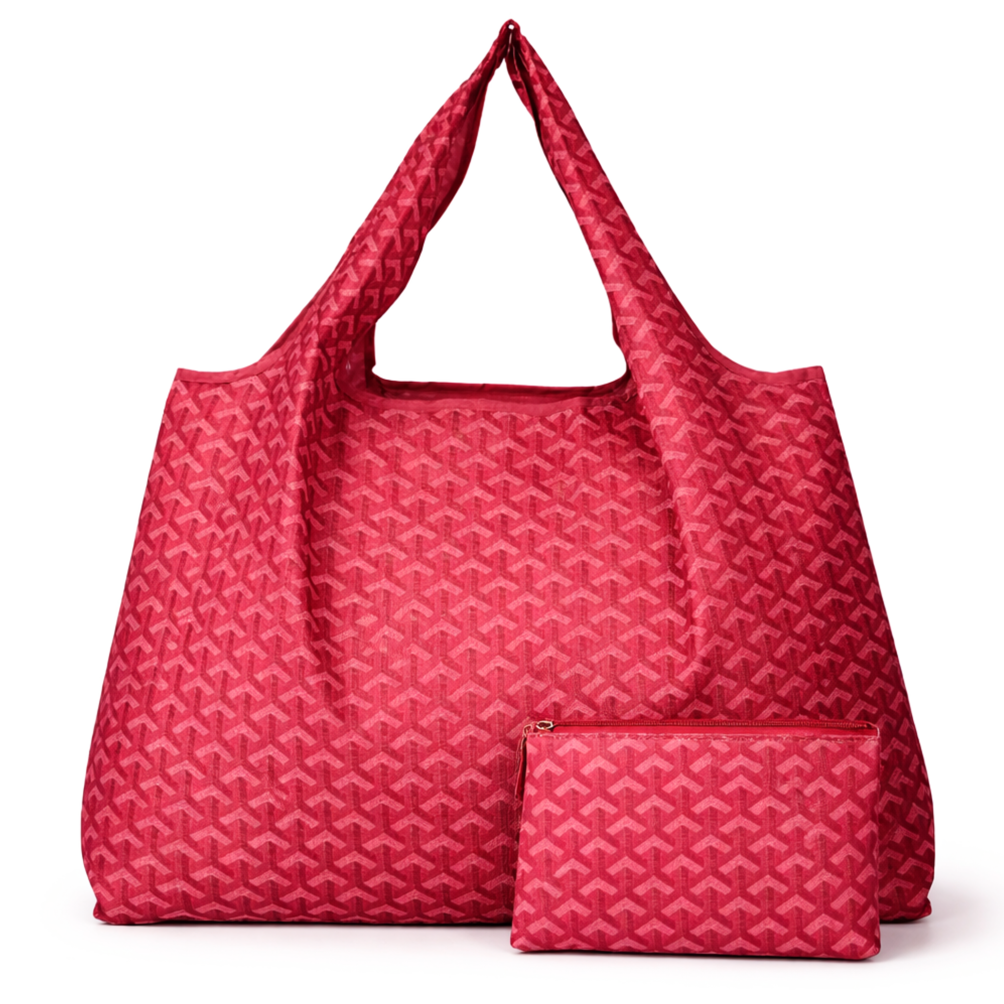 Chevron eco-friendly foldable nylon tote bag by private label, showing its compact, reusable design with chevron pattern.