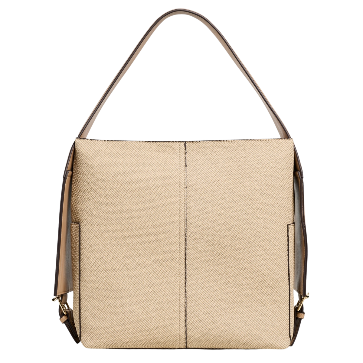 Dolce Vita Annalise mixed media shoulder bag with leather and fabric panels, featuring a stylish, versatile design.