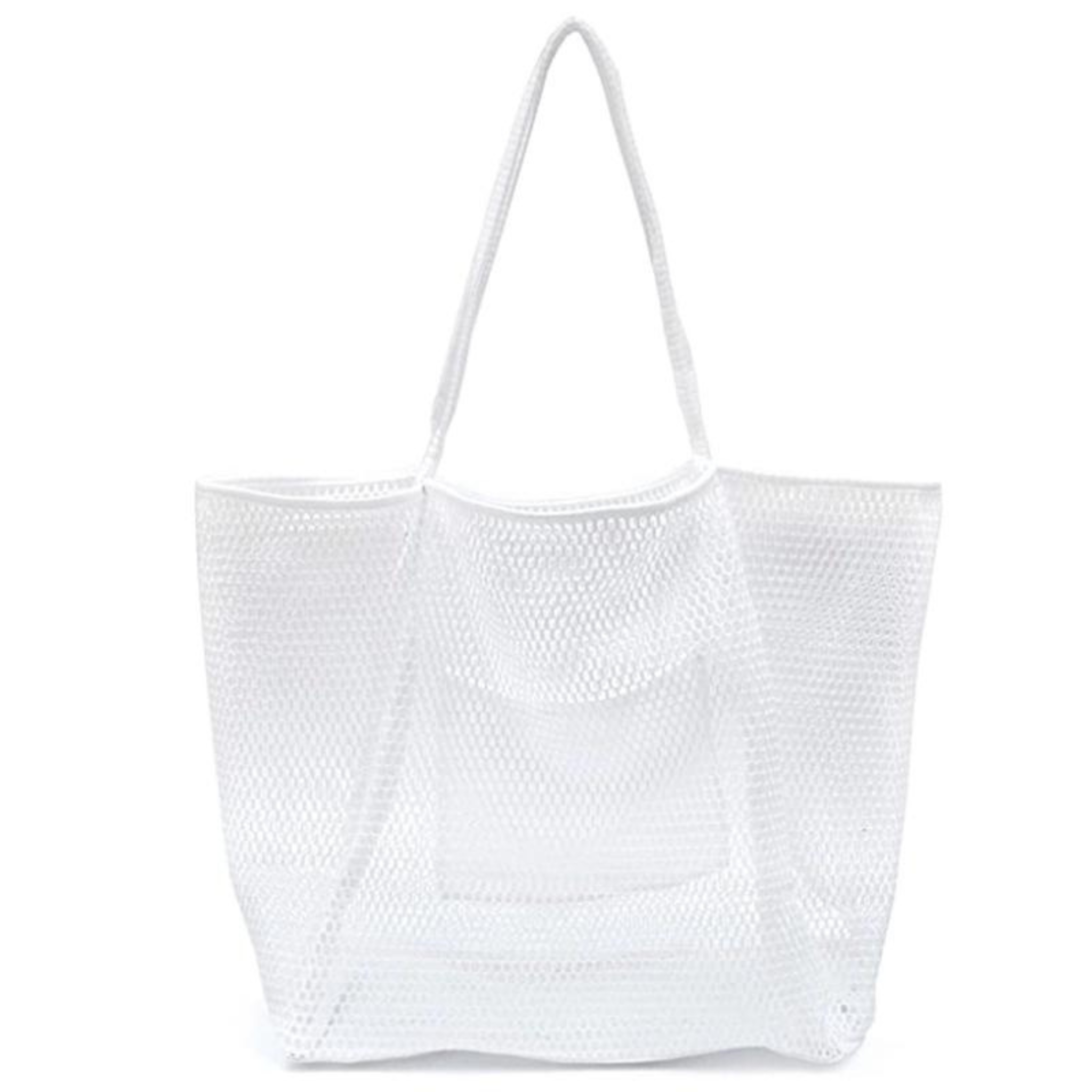 Mesh beach tote handbag in sandproof and waterproof design, perfect for summer outings and stylish beach trips.