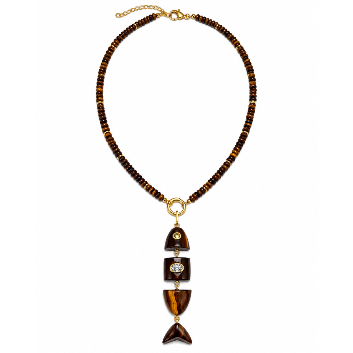 Colorful gemstone fish crystal beaded necklace with a delicate chain, designed for elegant jewelry styling.