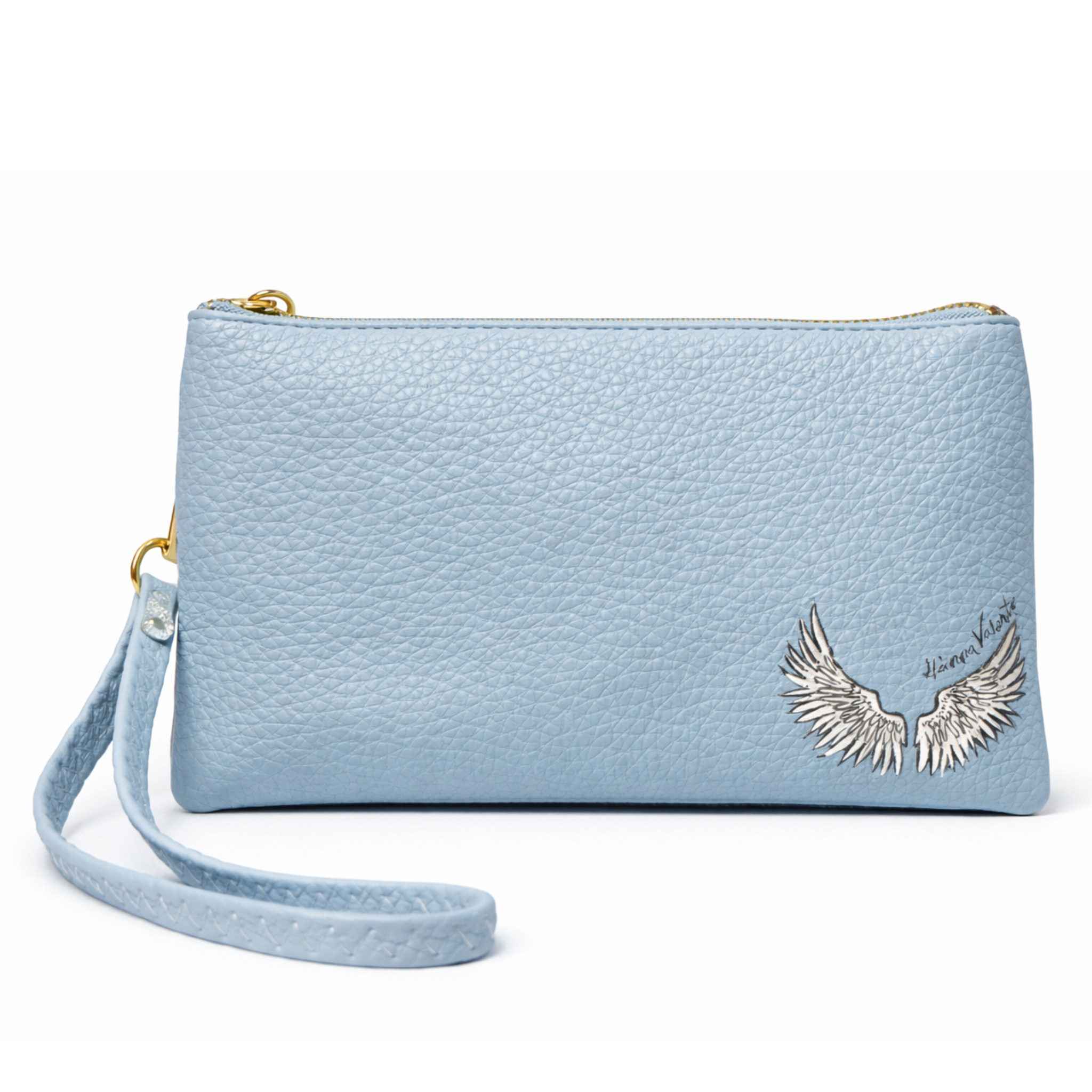 Hand-painted wristlet from Gianna Valente x Lets Bag It collection, featuring colorful floral designs on a compact wristlet purse.