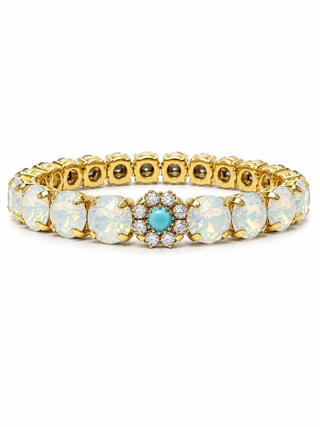 Private label Duchess Crystal Stretch Bracelet with 8.55mm faceted crystal beads on a flexible elastic band.