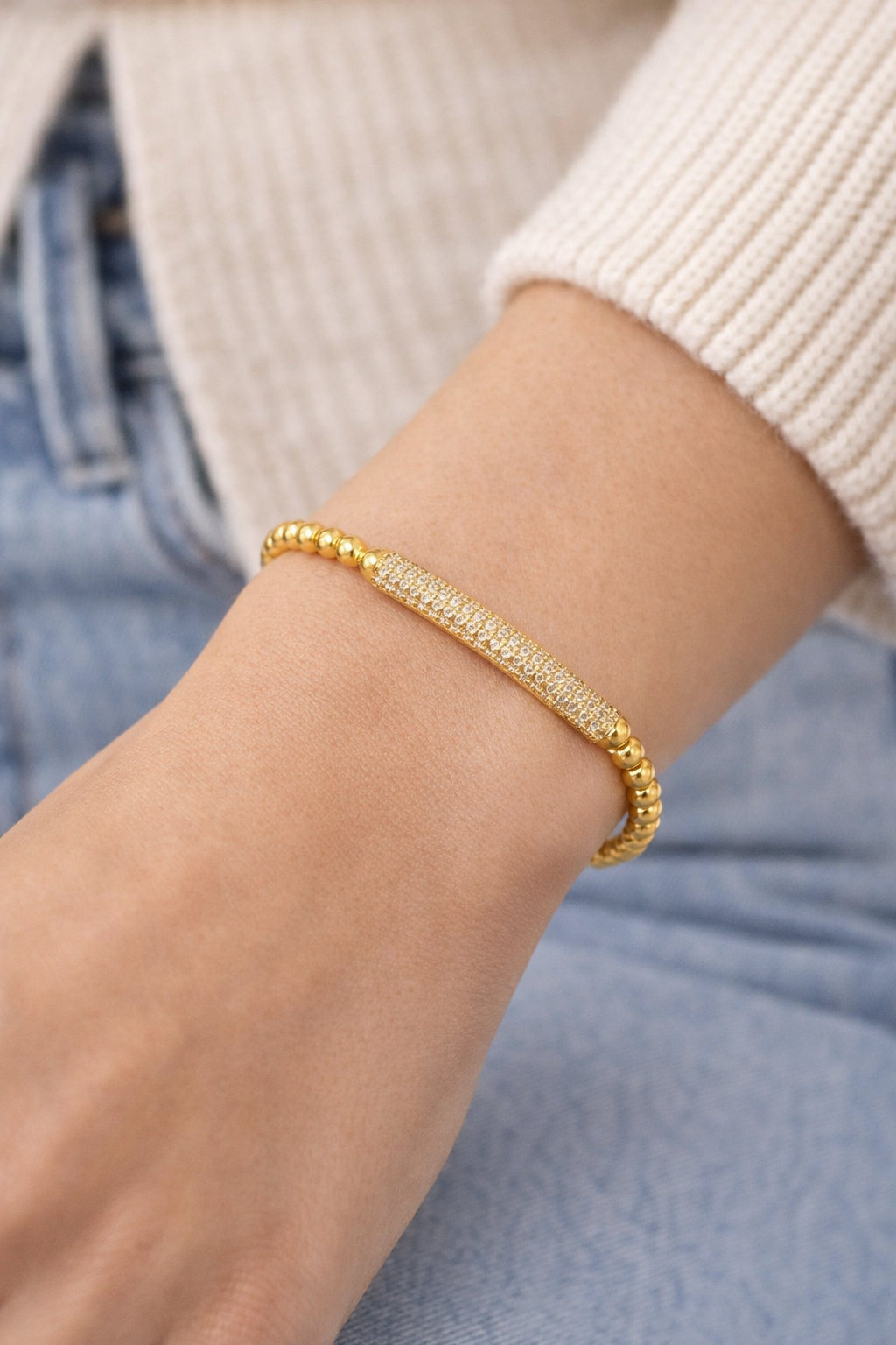 Pave bar single bracelet