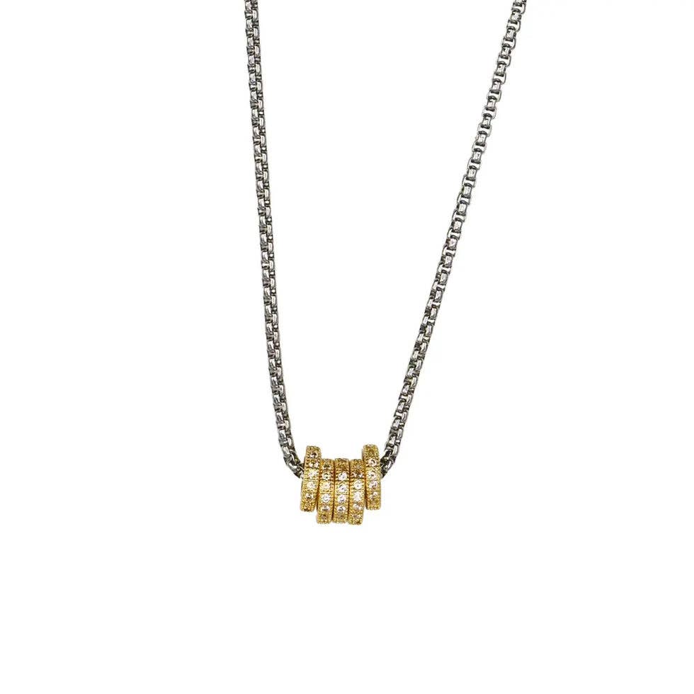5 Ring -Necklace- stainless steel- 14K Two Tone and CZ