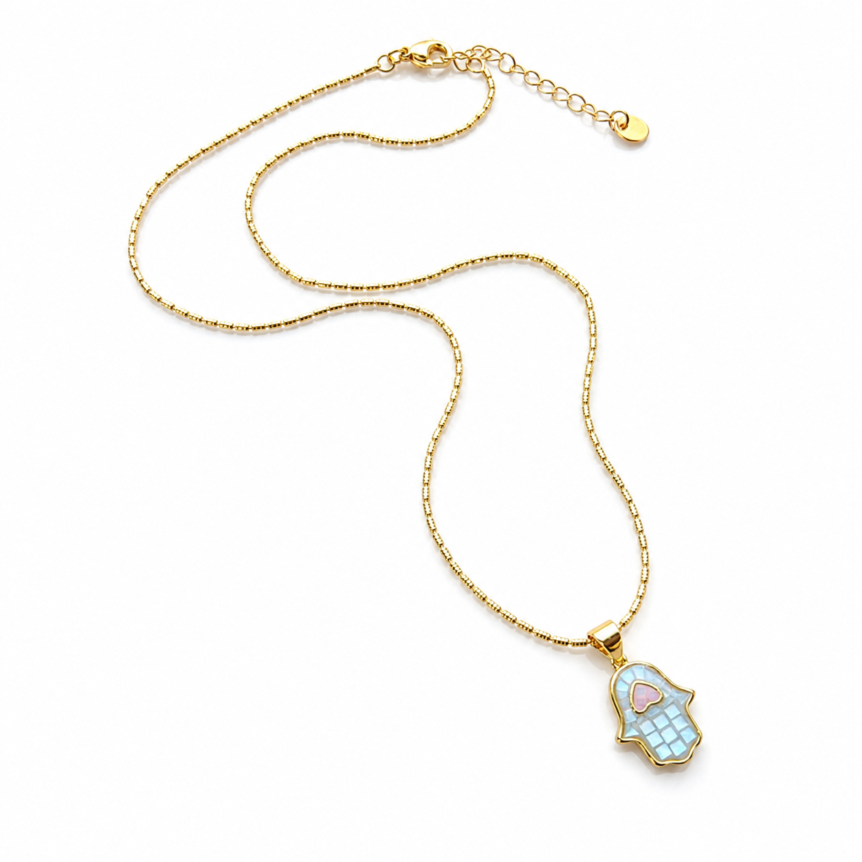 Mosaic Enamel Shell Hamsa Handmade Necklace