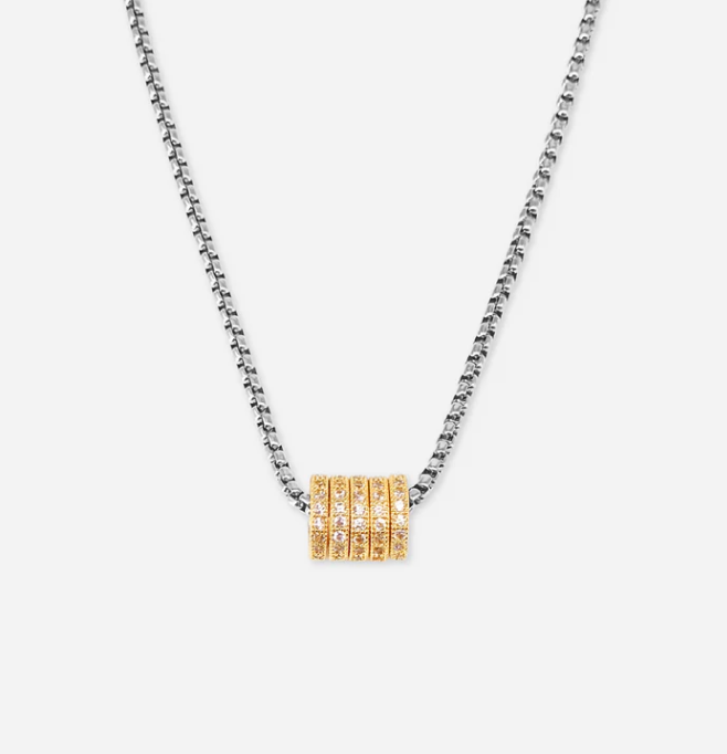 5 Ring -Necklace- stainless steel- 14K Two Tone and CZ