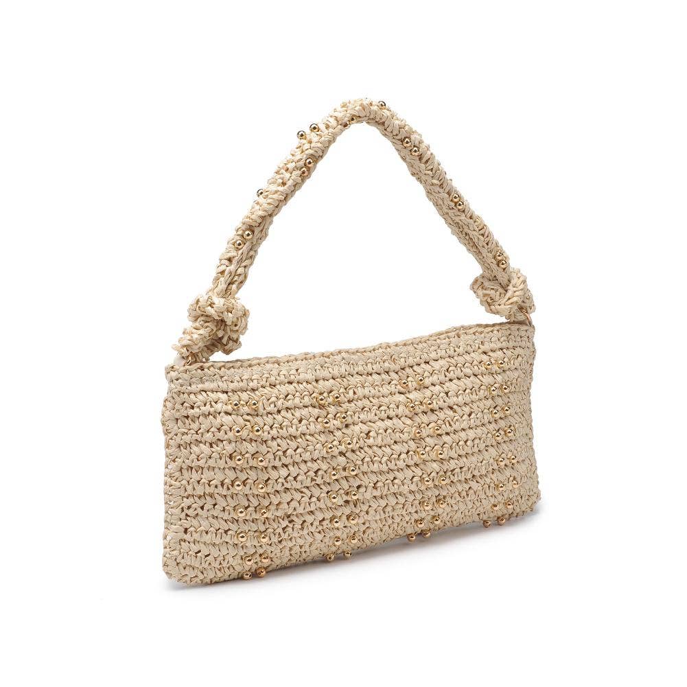 Clarissa Seasonal Straw Shoulder Bag by Urban Expressions, featuring a woven straw design and stylish shoulder strap.