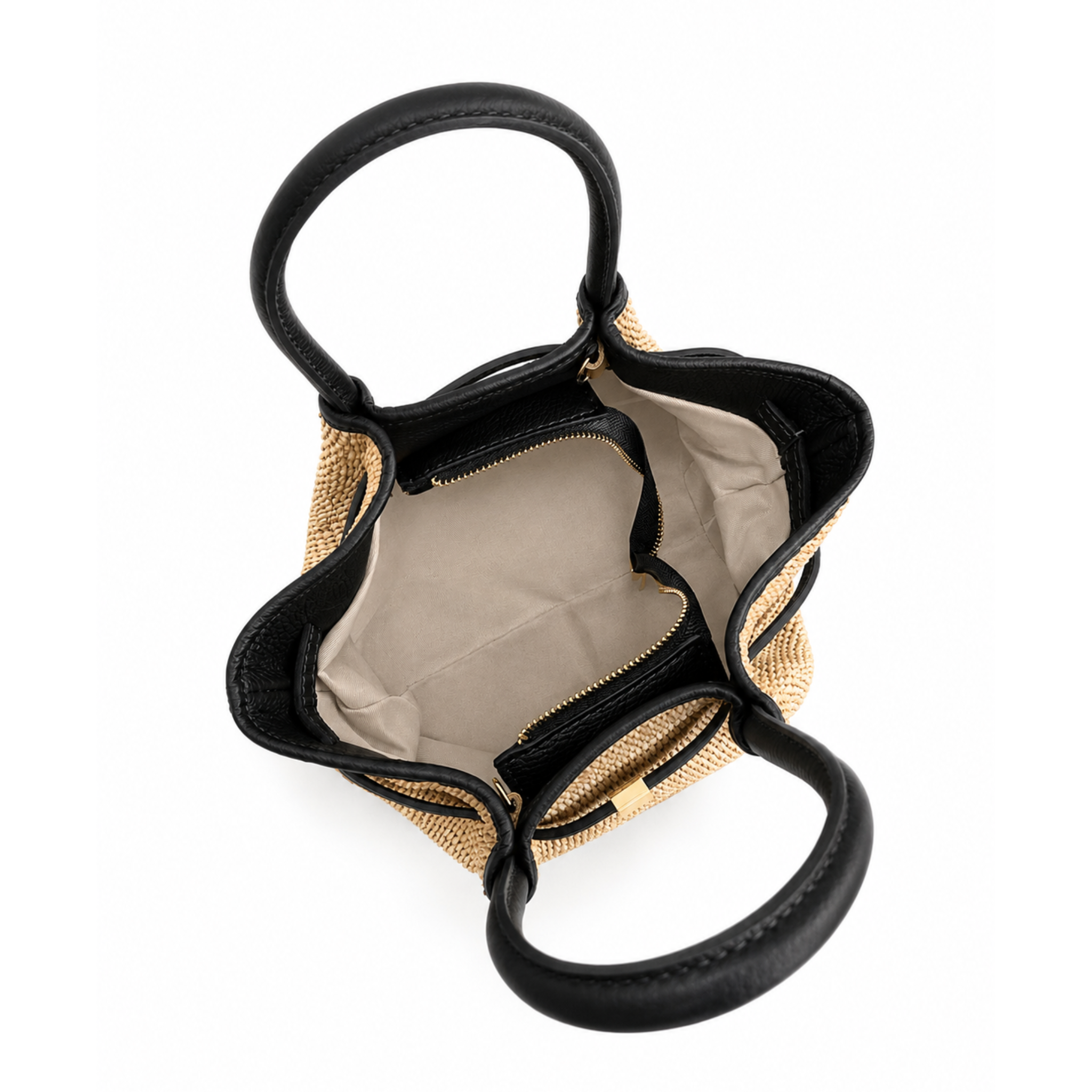 Small CORINNE raffia handbag with woven texture and tan leather accents, stylish and lightweight for casual outings.
