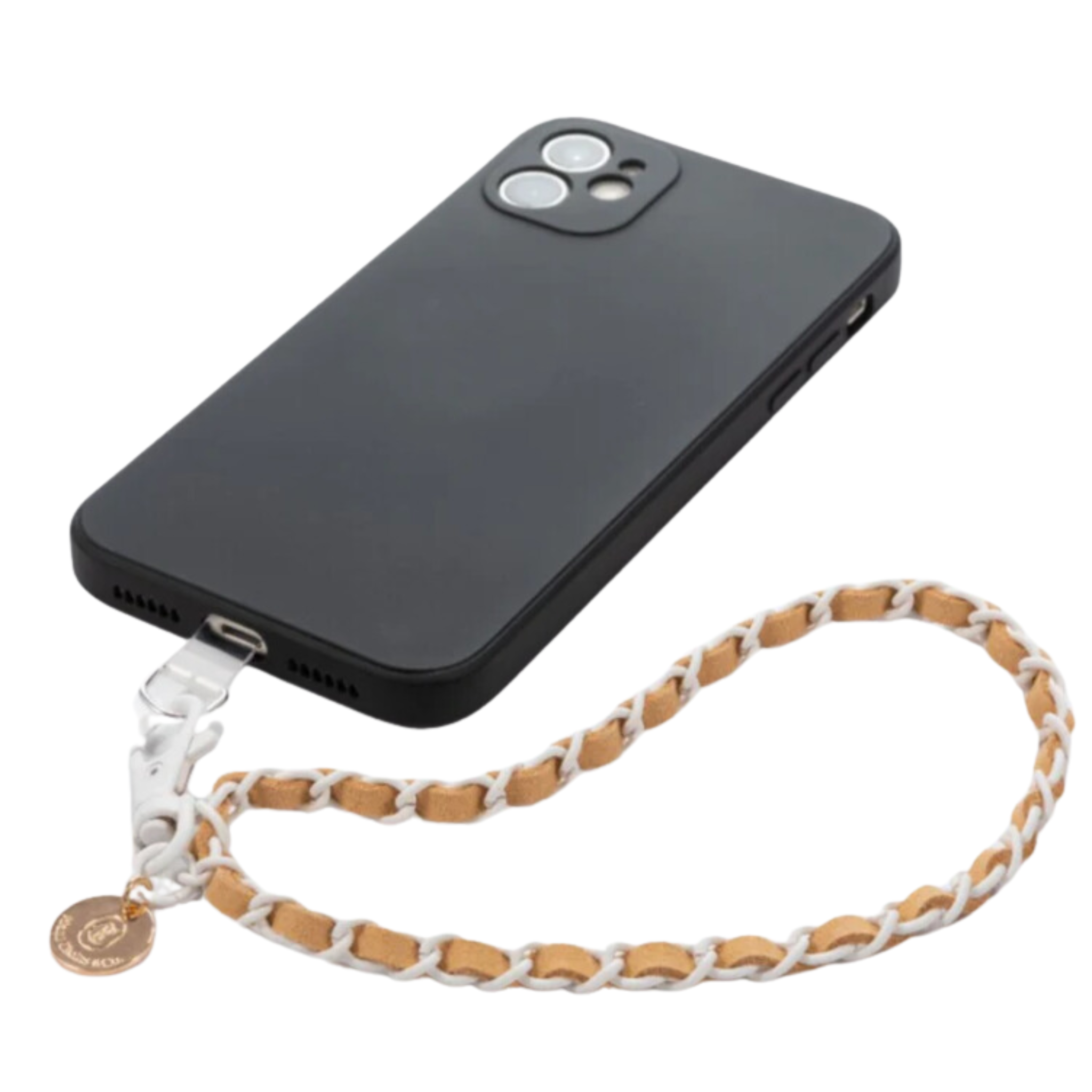 Miami Chains & Co phone wristlet with a stylish chain strap and fabric pouch for secure phone carrying.
