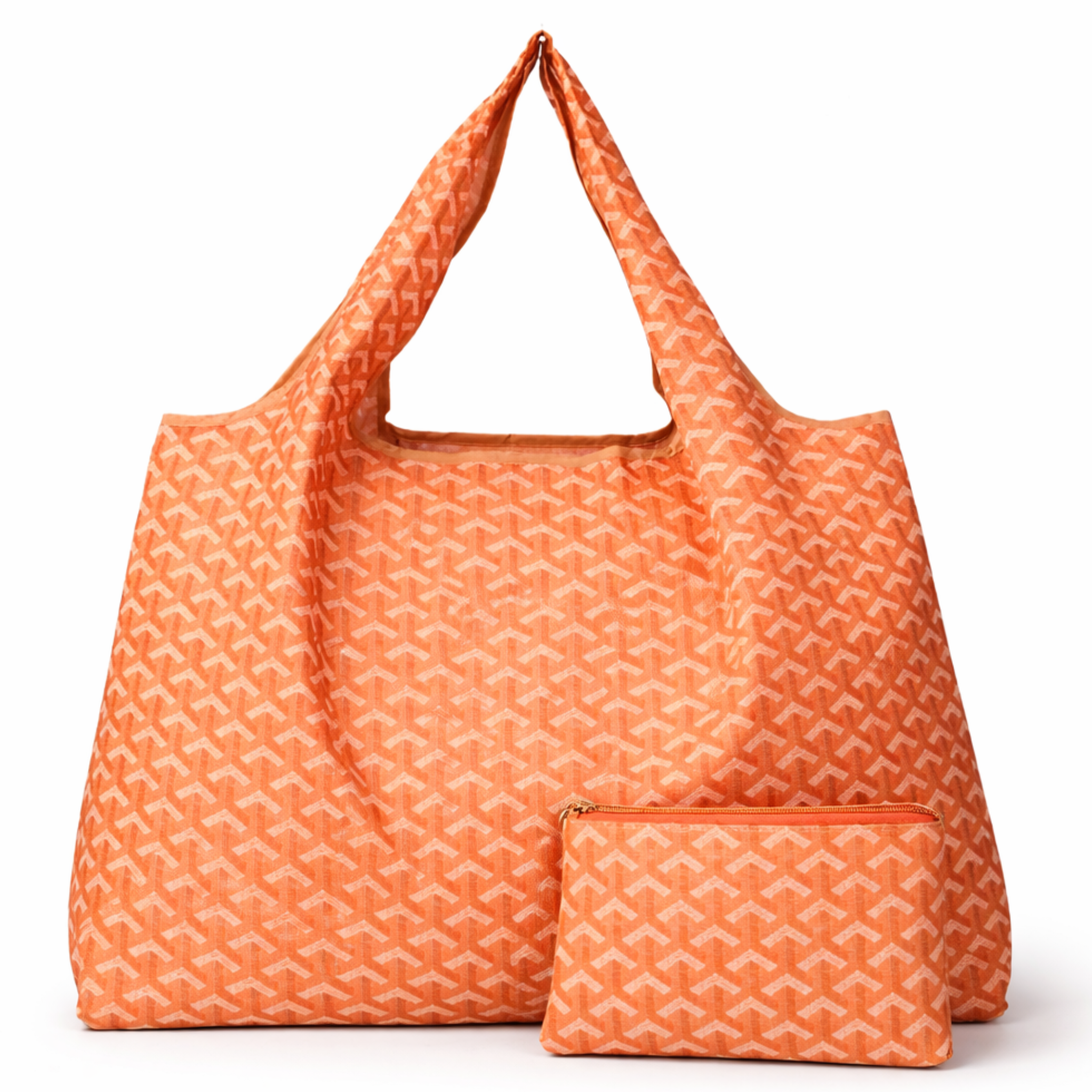 Chevron eco-friendly foldable nylon tote bag by private label, showing its compact, reusable design with chevron pattern.