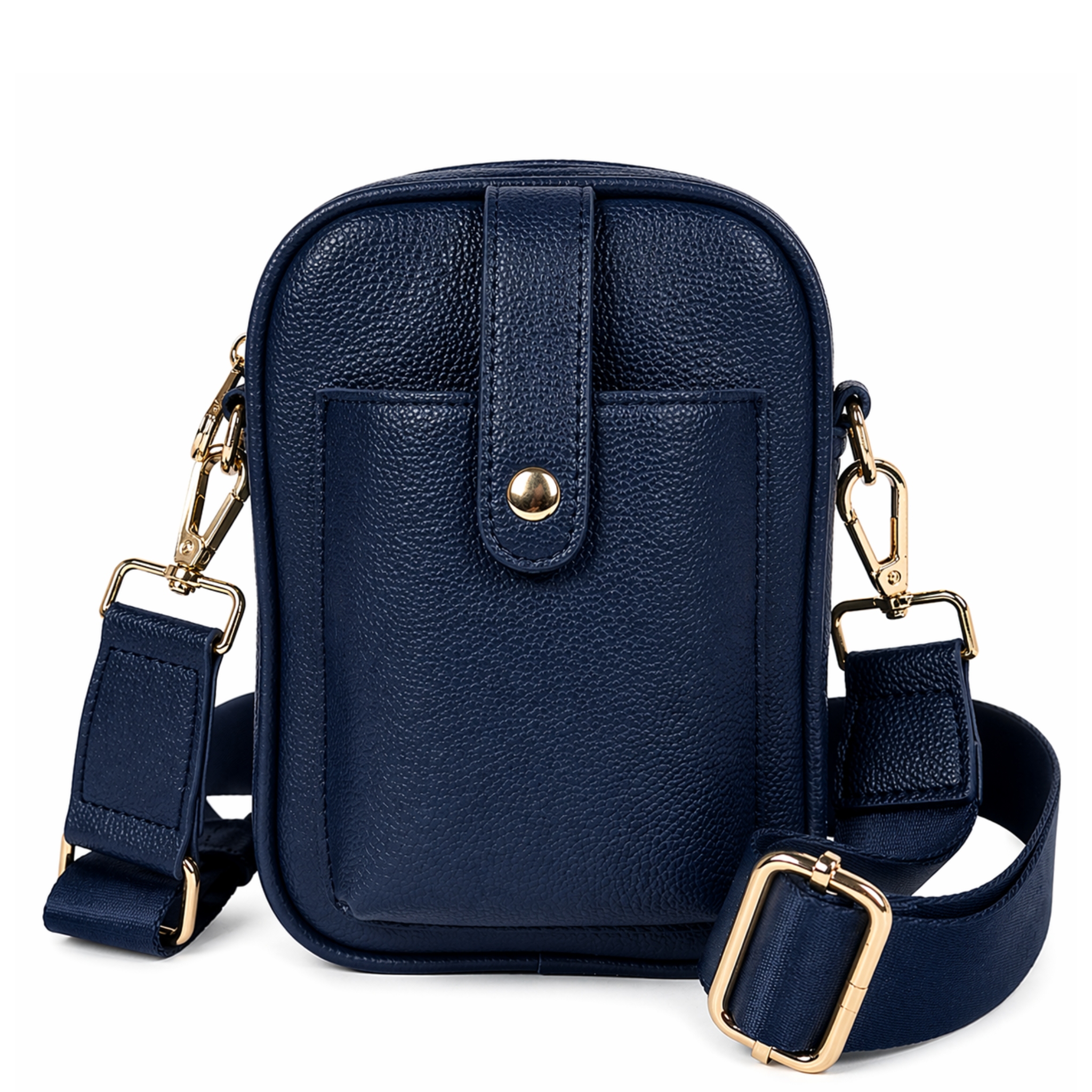 AHDORNED Maya vegan pebble leather crossbody handbag with adjustable strap and minimalist design on a neutral background.