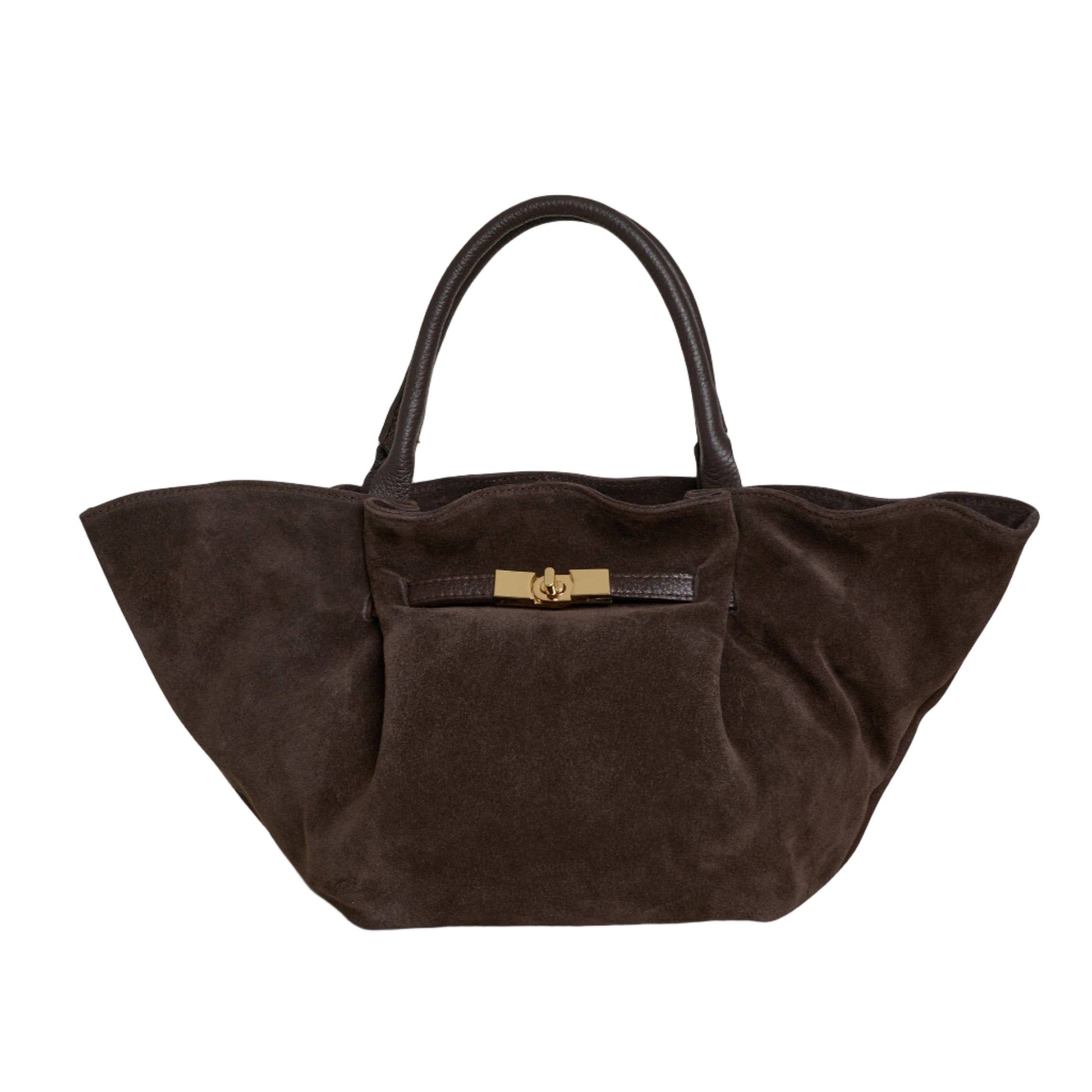 Charlène Bag in Dark Brown Suede and Togo Leather