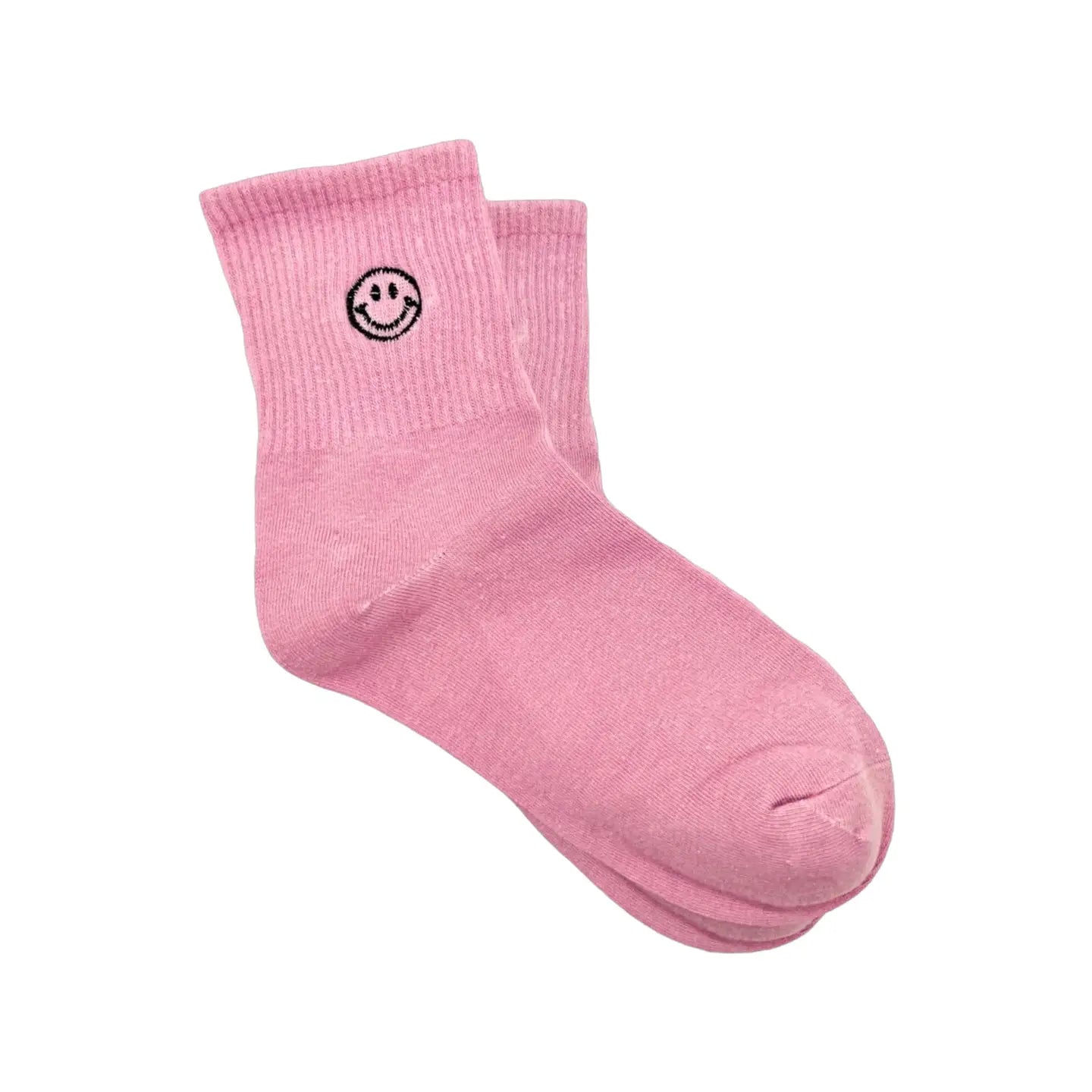 Cute Smiley Face Embroidered Casual Socks- Pink