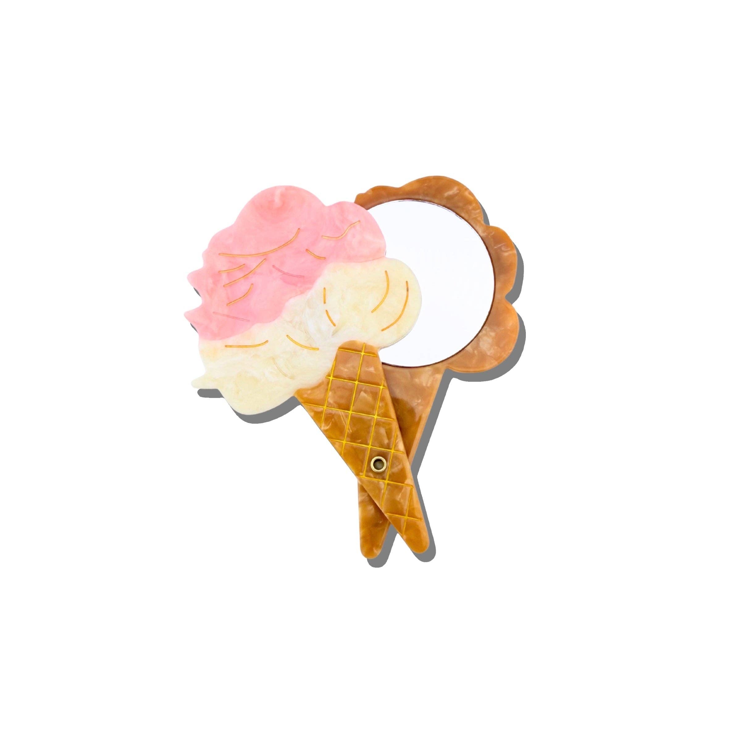 Ice cream cone-shaped hair clip with pink and yellow ice cream on a white background