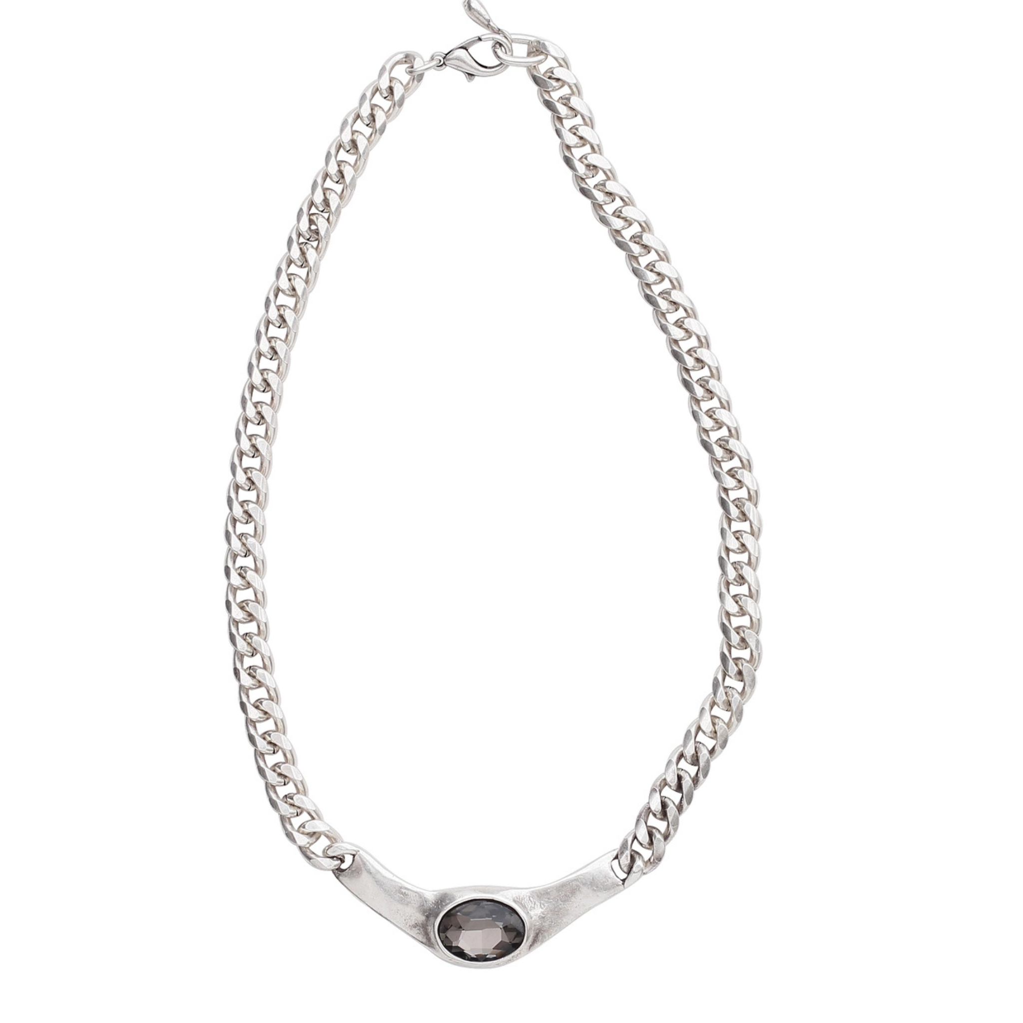 Handmade smoky crystal necklace by Chanour featuring a polished, natural stone pendant on a delicate chain.