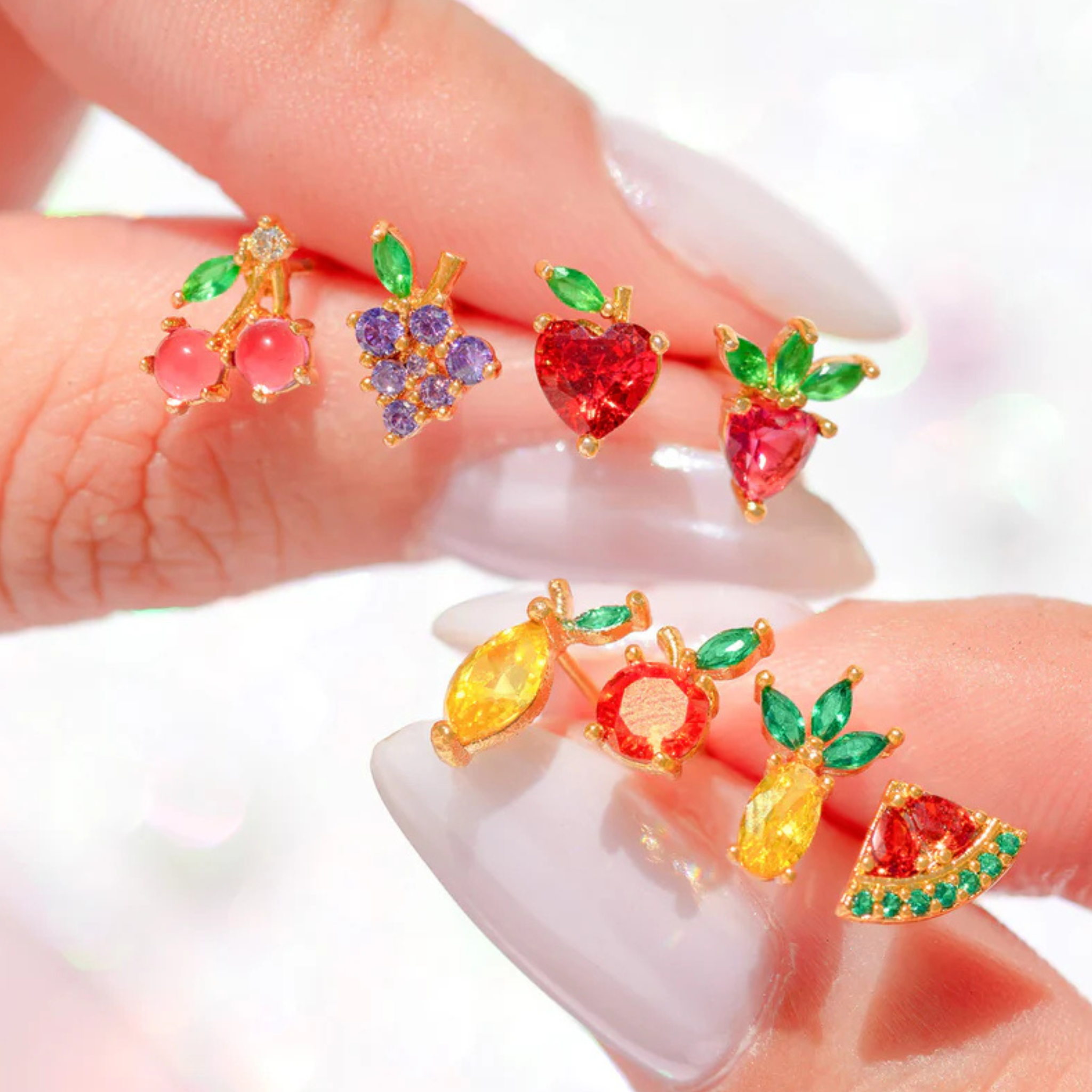 Colorful fruit basket stud earrings by Girls Crew featuring vibrant designs and playful details. Perfect for everyday wear.