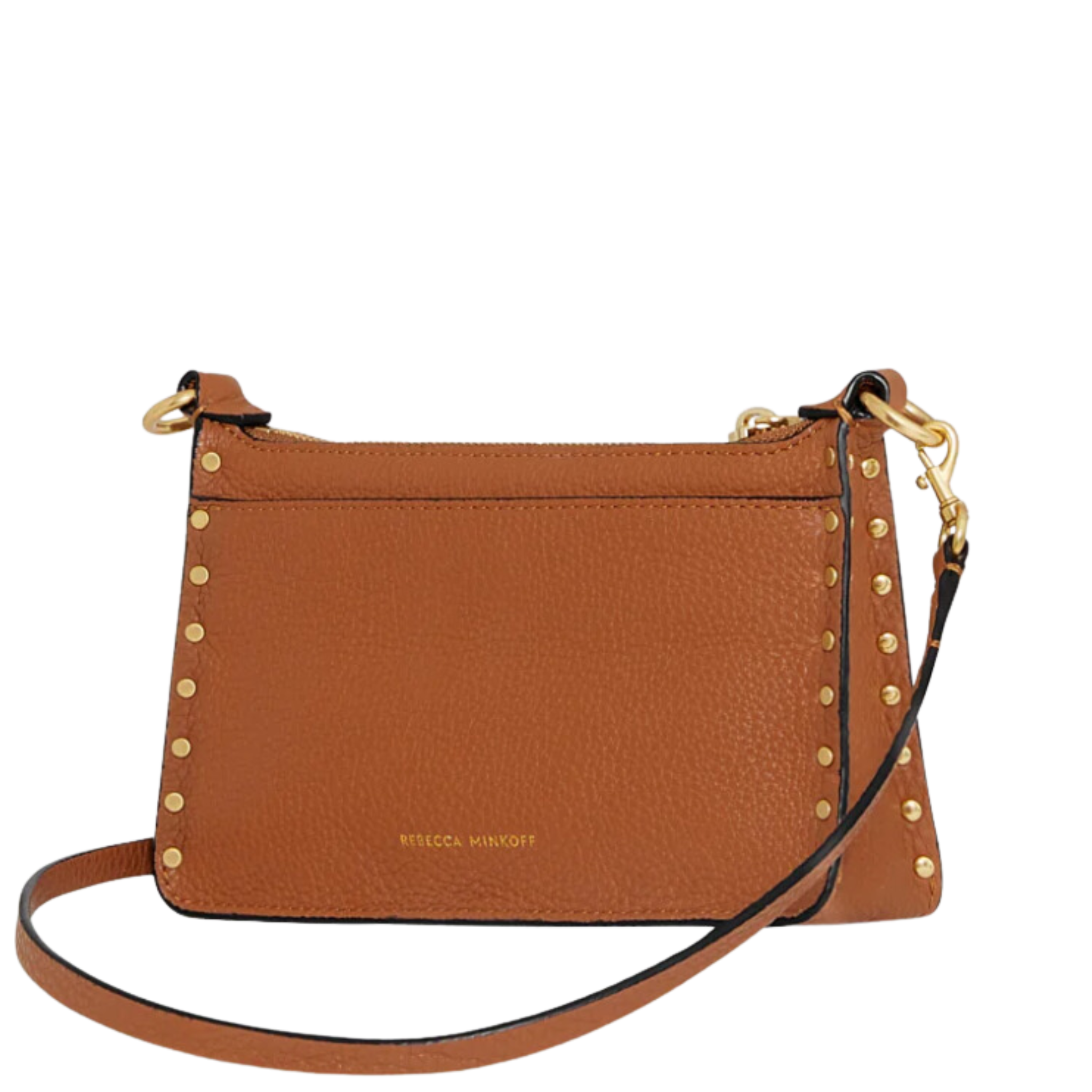 Rebecca Minkoff Darren Mini Crossbody bag with top zipper, black leather, adjustable strap, and compact design.