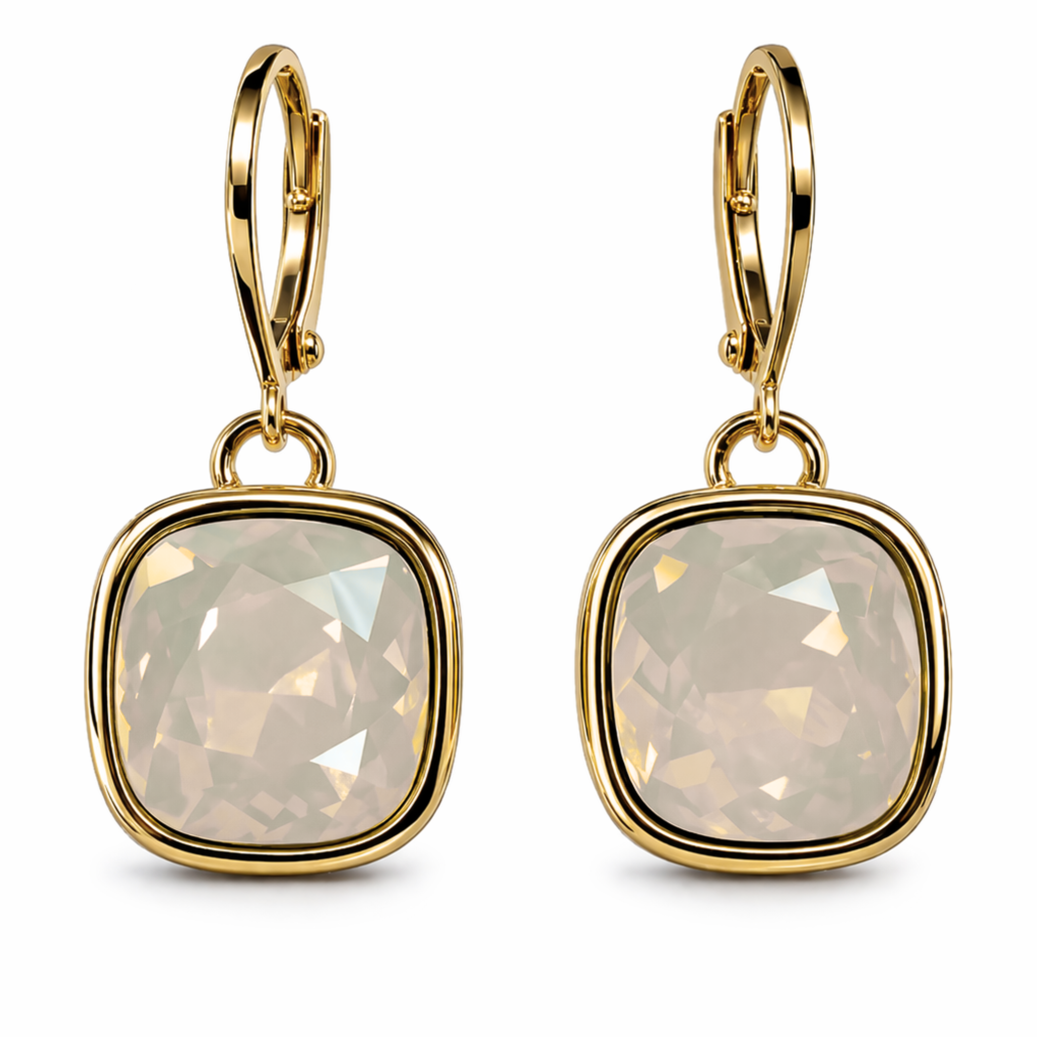 Cathie Nilson framed drop earrings featuring geometric designs hanging from sleek hooks, stylish jewelry for elegant occasions.